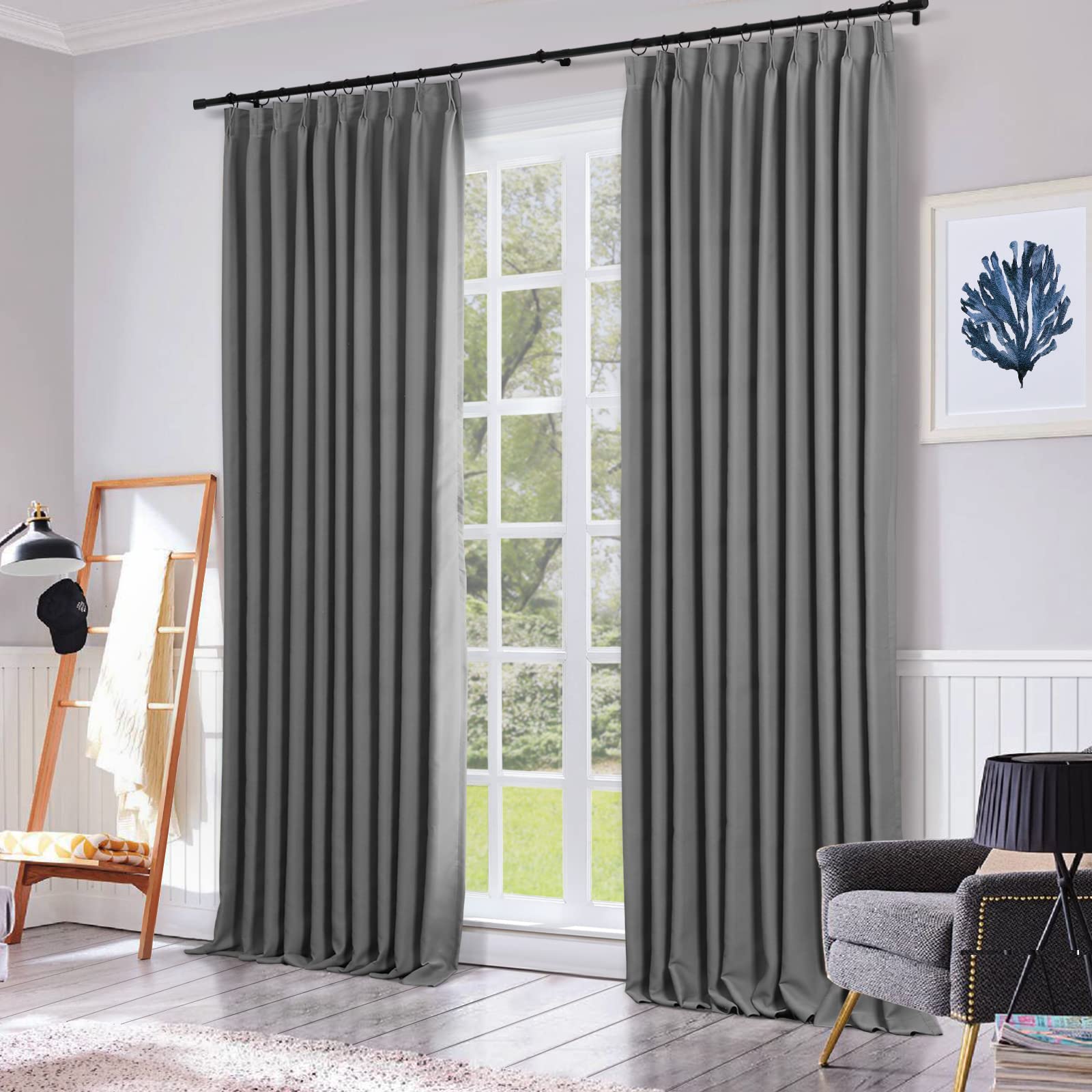 Amazon｜ChadMade ピンチプリーツ 遮光カーテン 厚手 長さ108インチ
