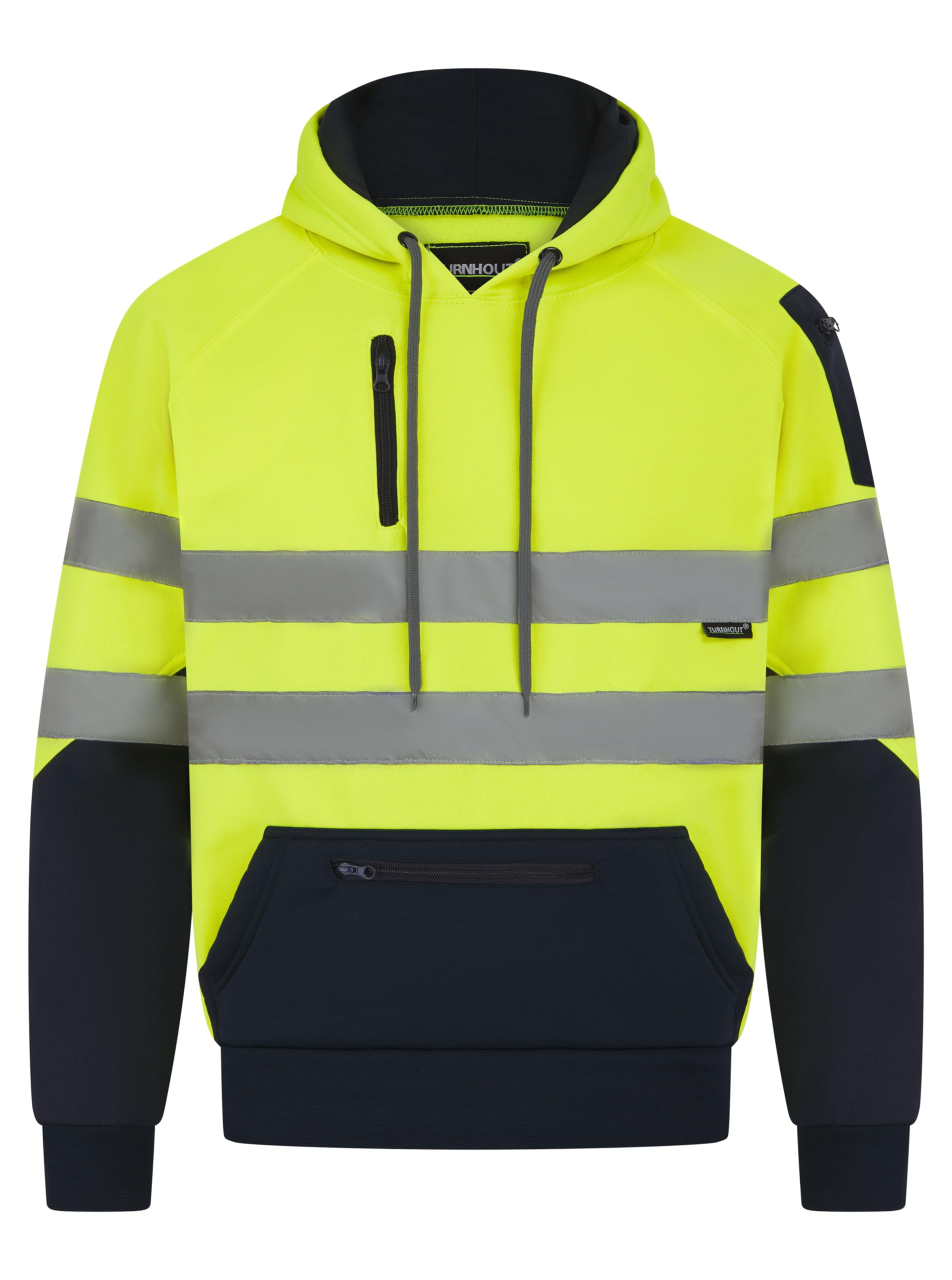 LABEL APPAREL Hi Vis Mens Hoodie Reflective Tape Pullover Winter Hooded Jacket Warm Safety Security Workwear Jumper For Men UK