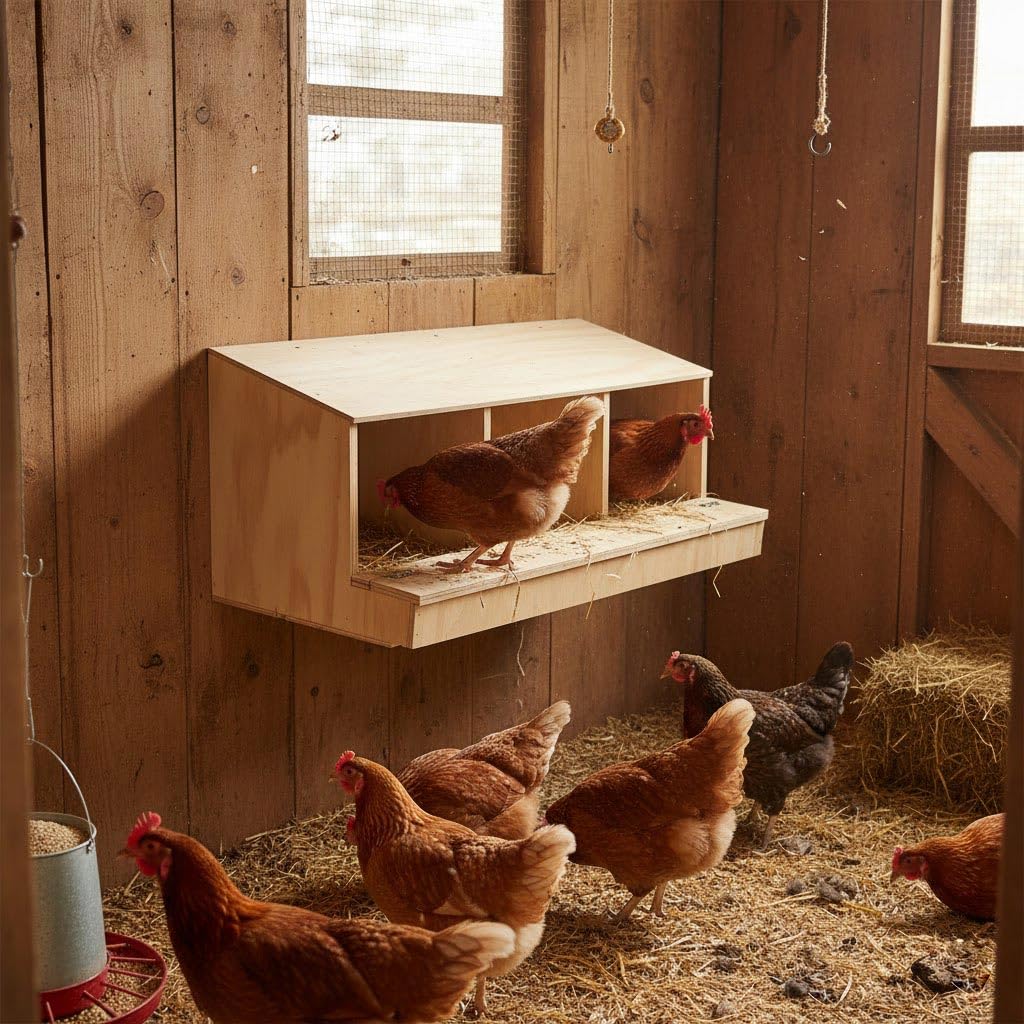 Nido Triplo per galline ovaiole in legno pollaio gabbia ricovero sala covatrice scivolo con coperchio posatoio casetta gallina due scomparti cassetta di raccolta per le uova 85x45x35 cm