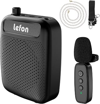 TRELC Wireless Voice Amplifier with Lavalier Microphone, Portable Rechargeable Clip On Megaphone Speaker Wireless Lapel Mic for Teachers, Noise Reduction/10W/2000mA, for Tour Guide, Outdoor Black