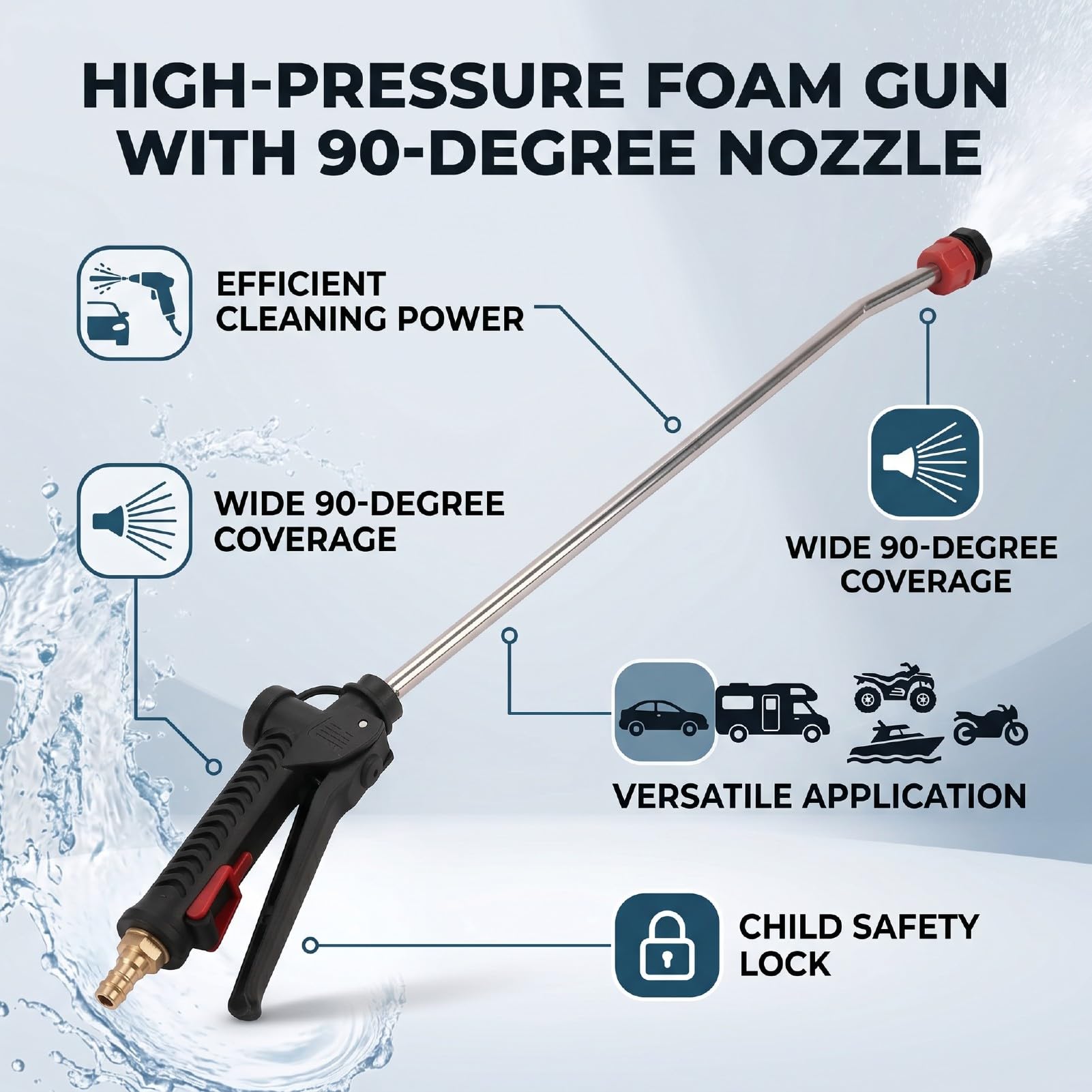 Myjka Ciśnieniowa Pistolet do Piany Myjnia Samochodowa Pistolet do Piany Działko Pianowe Dysza 90 Stopni Lanca Przedłużona 59 Cm Złącze 1 4 Gruba Pianka Blokada Rodzicielska
