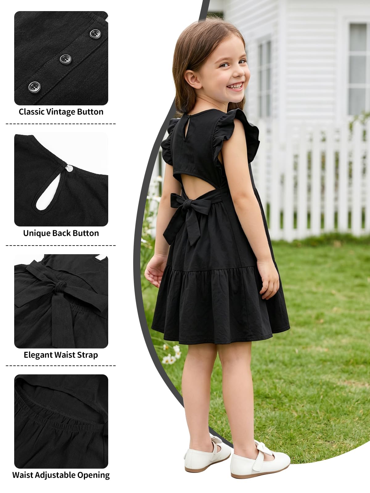 Miipat Bébé Fille Robe Volants L'été sans Manches à Dos Découvert Fille Loisirs Vêtements Plage La Fête Robes 2-7 Ans
