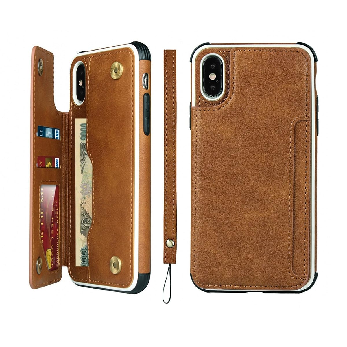 iCoverCase Compatible with iPhone X/XS Wallet Case with Card Slots Holder and Wrist Strap Premium PU Leather Kickstand Shockproof Phone Case 5.8 Inch