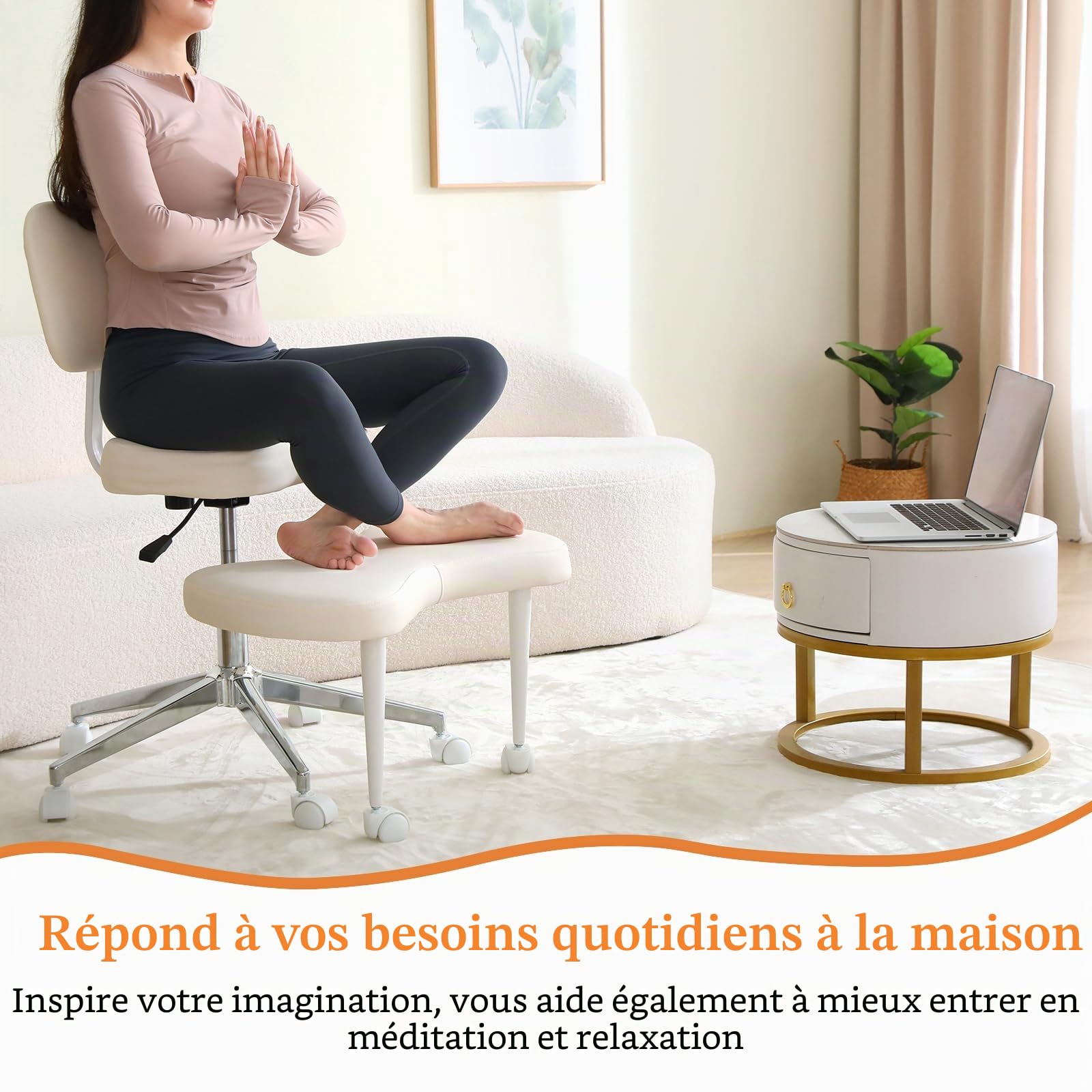 Chaise de méditation ergonomique pour plusieurs positions assises, chaise ADHS avec support lombaire et roulettes, hauteur réglable, chaise genoux parfaite pour les amateurs de yoga, chaise
