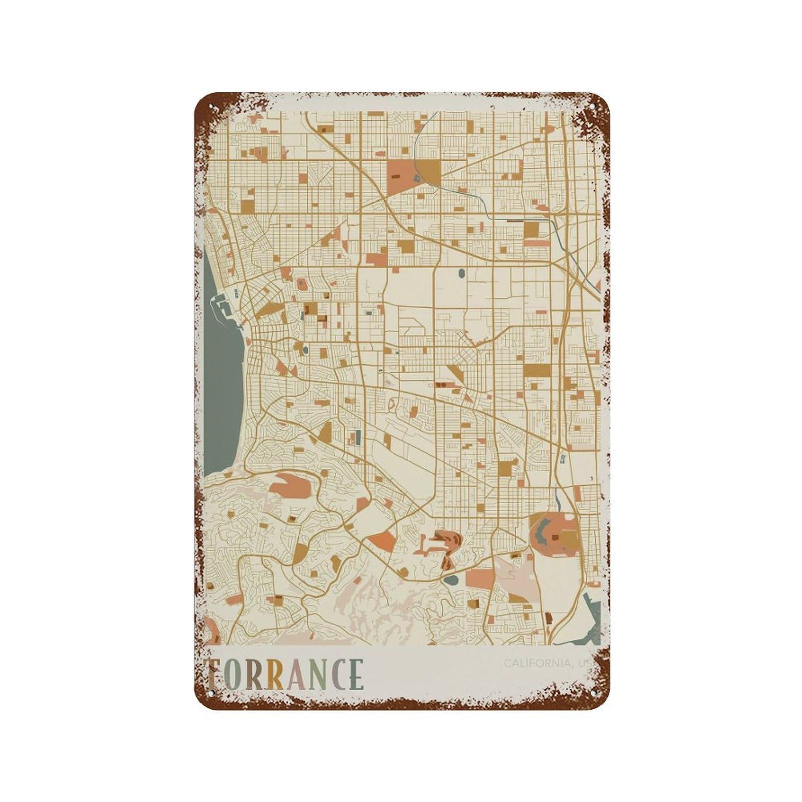 xiaoxiaoshen Torrance Map California Travel Gift Boho Office Decor Wall Decor Art Metal Tin Poster Modern Home Decor Art Home Bar Shop Decorations Vintage Sign 30x20cm