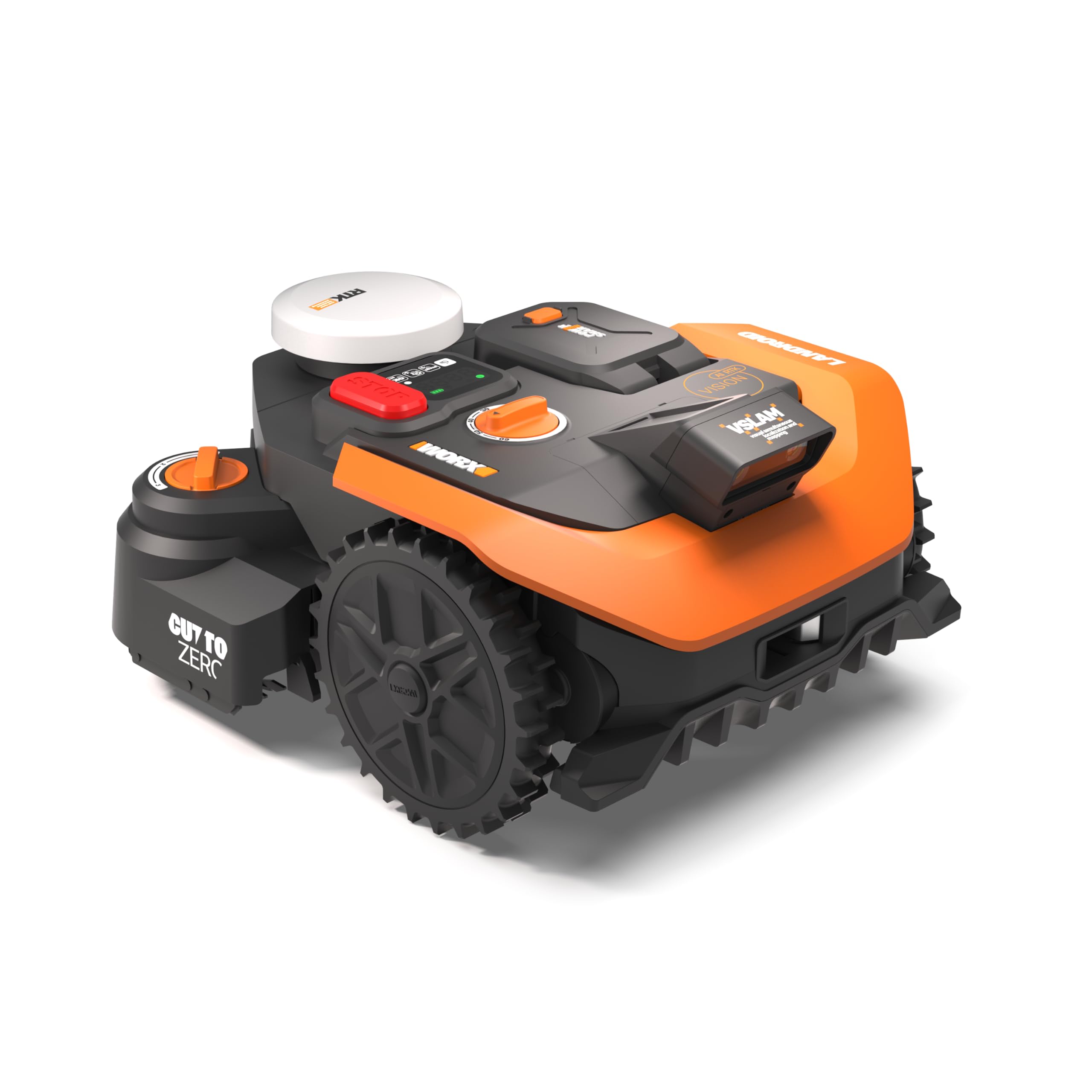 WORX Vision Cloud 2WD WR308E Robot Tondeuse 800 m² sans Fil périphérique + Garage (évitement d'obstacles par IA, Navigation VSLAM + RTK, cartographie Auto, contrôle Via Application, Cut-to-Zero)
