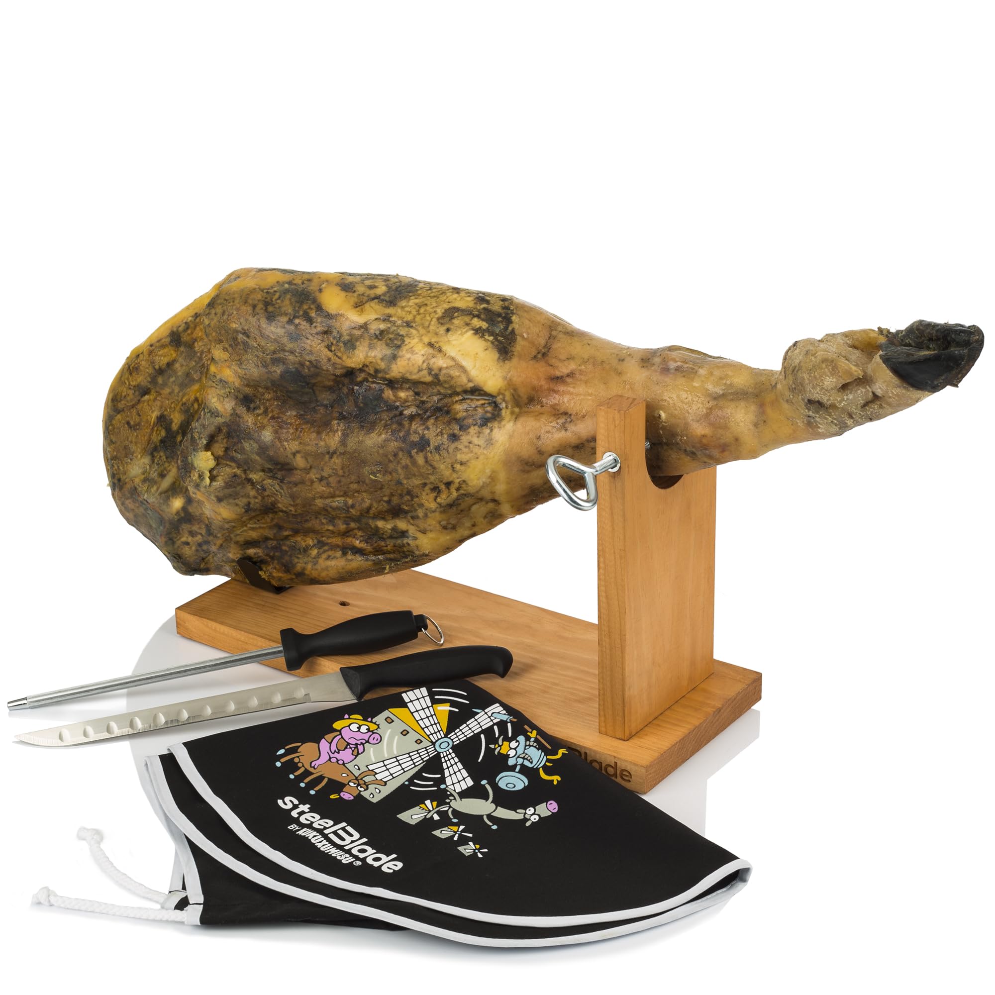 Prosciutto + copri prosciutto Kukuxumusu + coltello prosciutto e Chaira - Supporto prosciutto prodotto in Spagna