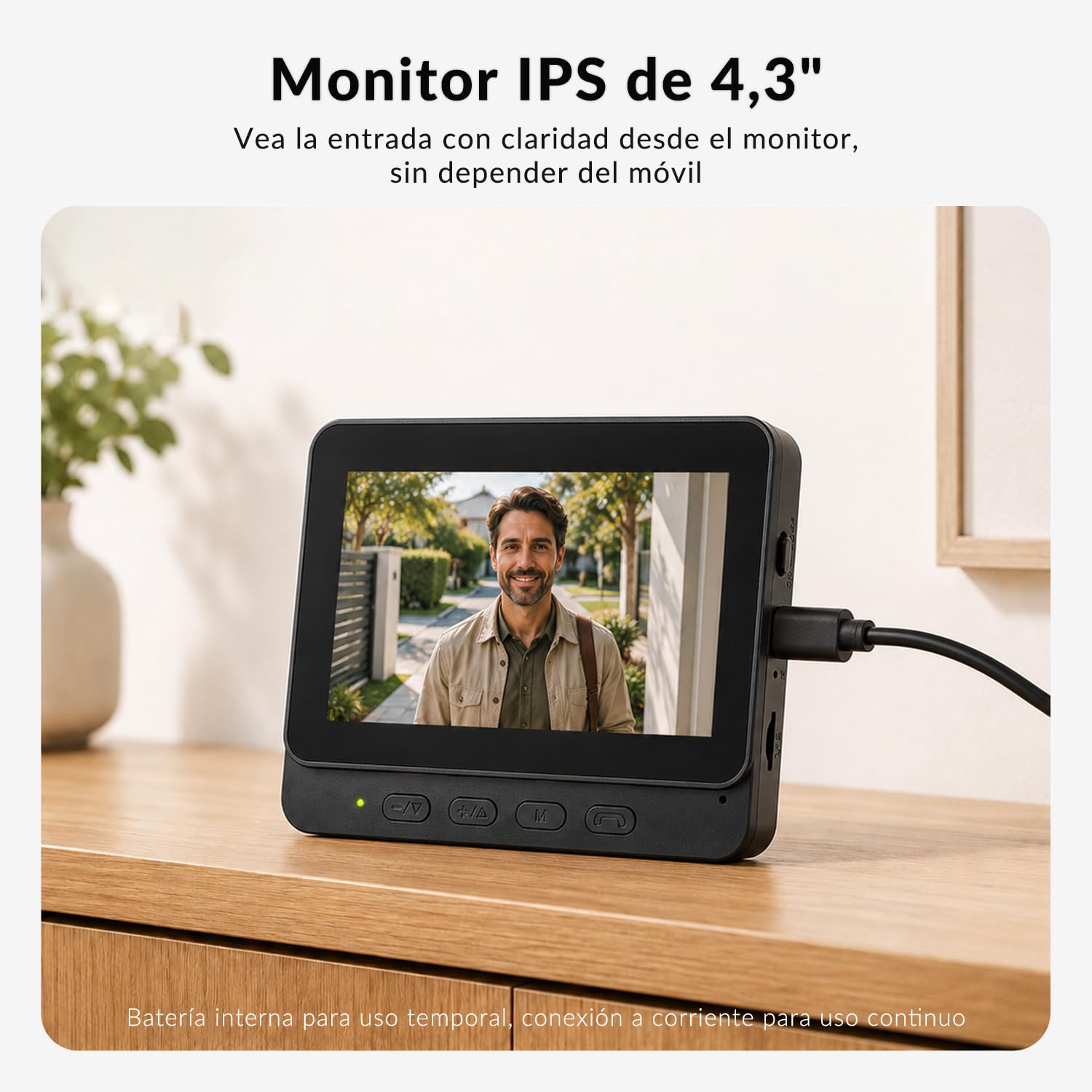 Timbre Inalámbrico con Cámara 1080P, Pantalla IPS de 4,3 Pulgadas, Timbre Inalámbrico Exterior Impermeable IP65, Audio Bidireccional, Visión Nocturna, Video Portero Automatico Alimentado por Batería
