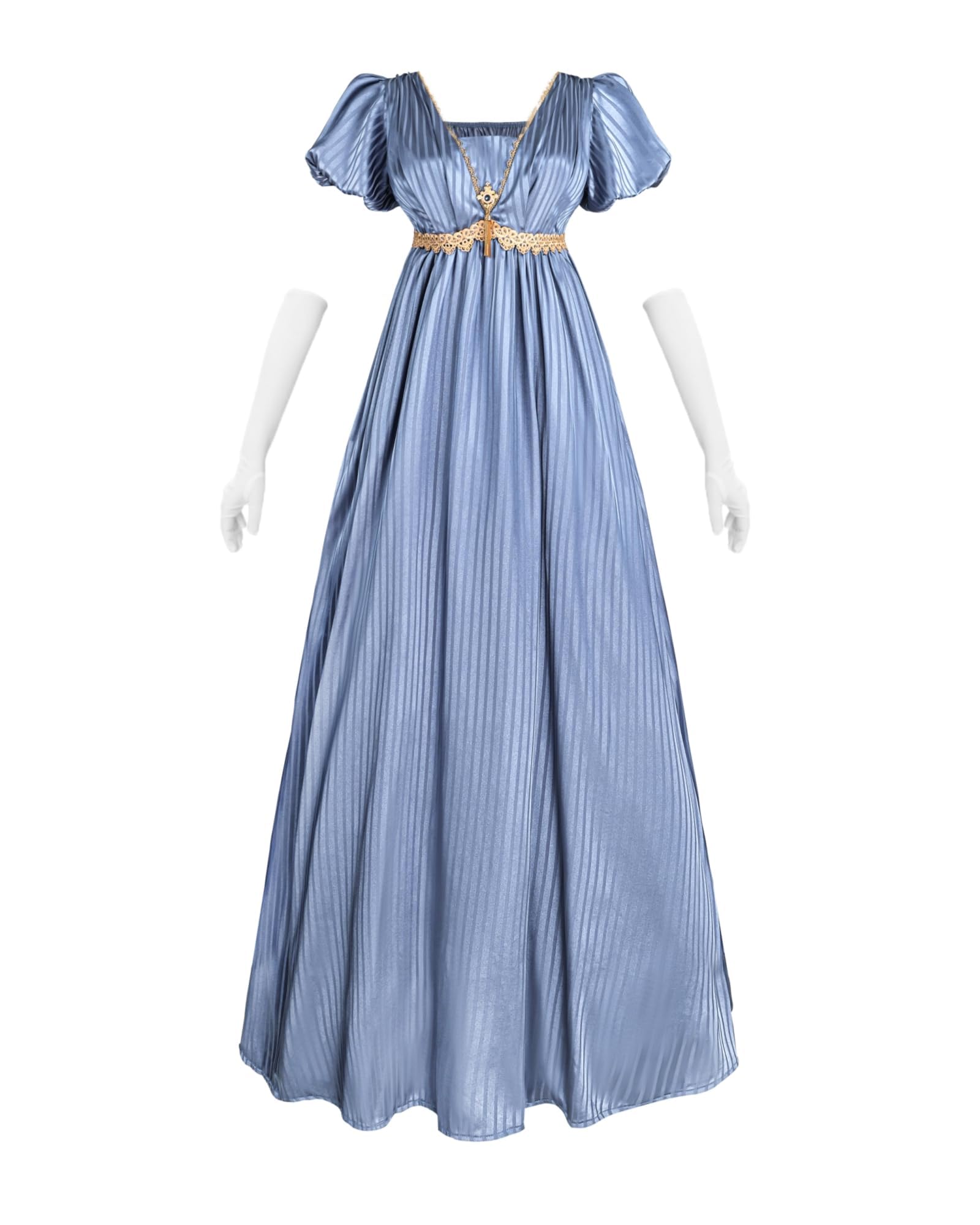Abito da donna Regency Jane Austen lungo Vintage Abito da ballo vittoriano, con guanti, stile impero