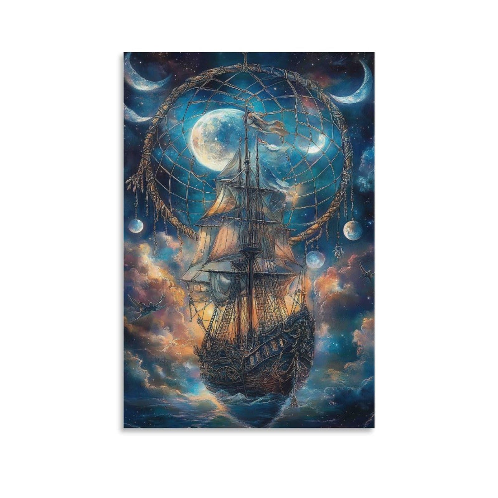 DHBANEIOK Dreamcatcher Ship Fantasy Wall Decor Poster Giclee Canvas Prints Modern Wall Art Picture Wall Hanging for Bathroom Wall Decor 20x30inch(50x75cm)