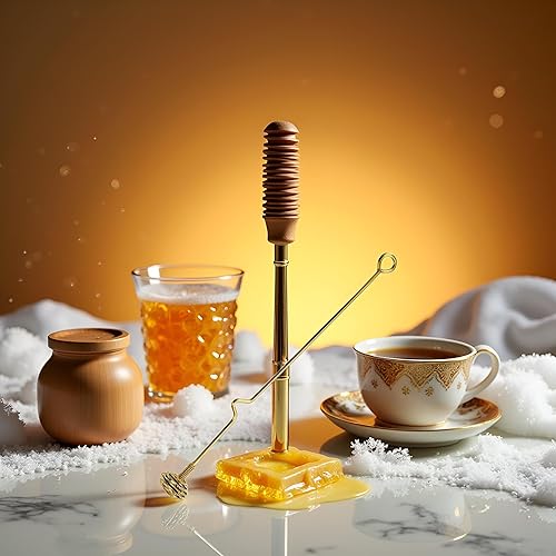 Miniatura 4 de 1 barra de miel y jarabe, agitador de café de acero inoxidable, varita de panal para contenedor de tarro de miel (dorado)