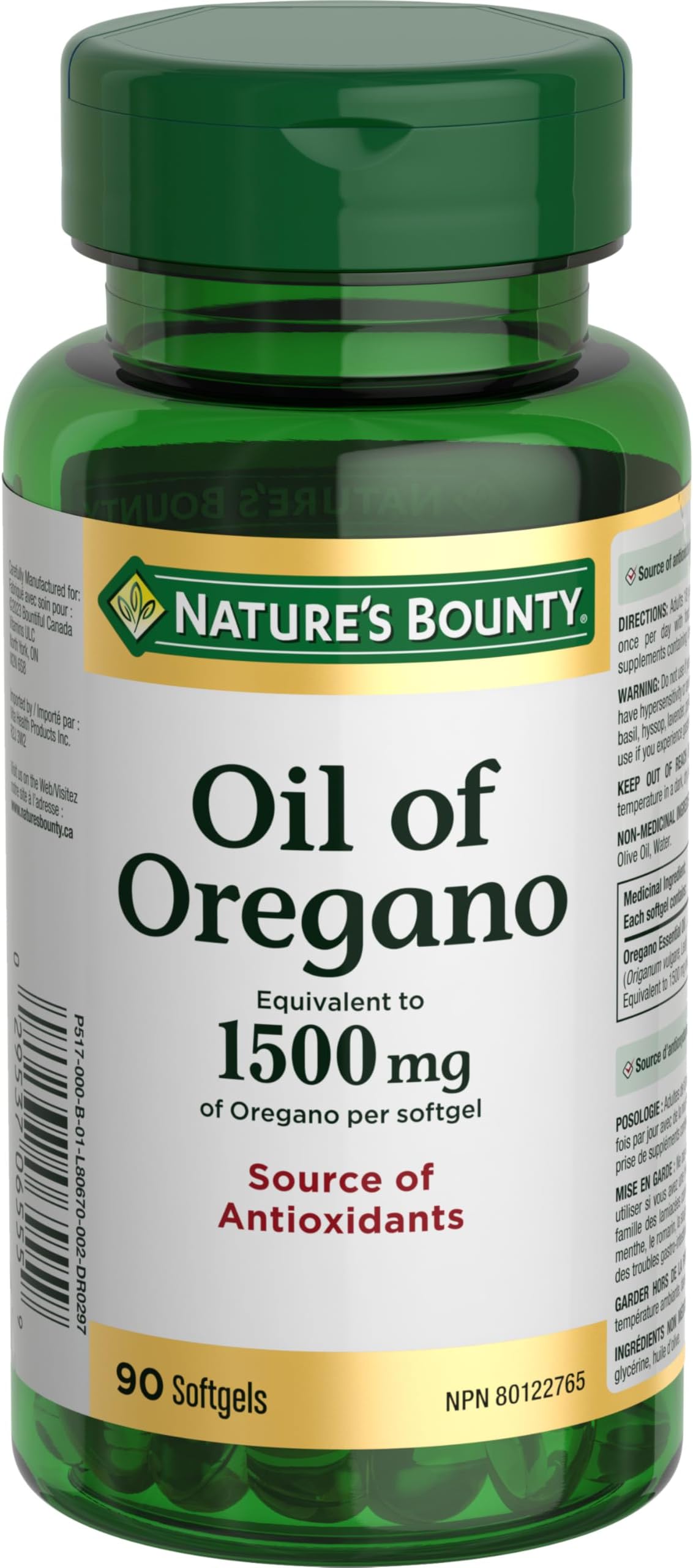 Nature's Bounty Oil of Oregano 1500 mg 90 Liquid Softgels (Packaging May Vary)