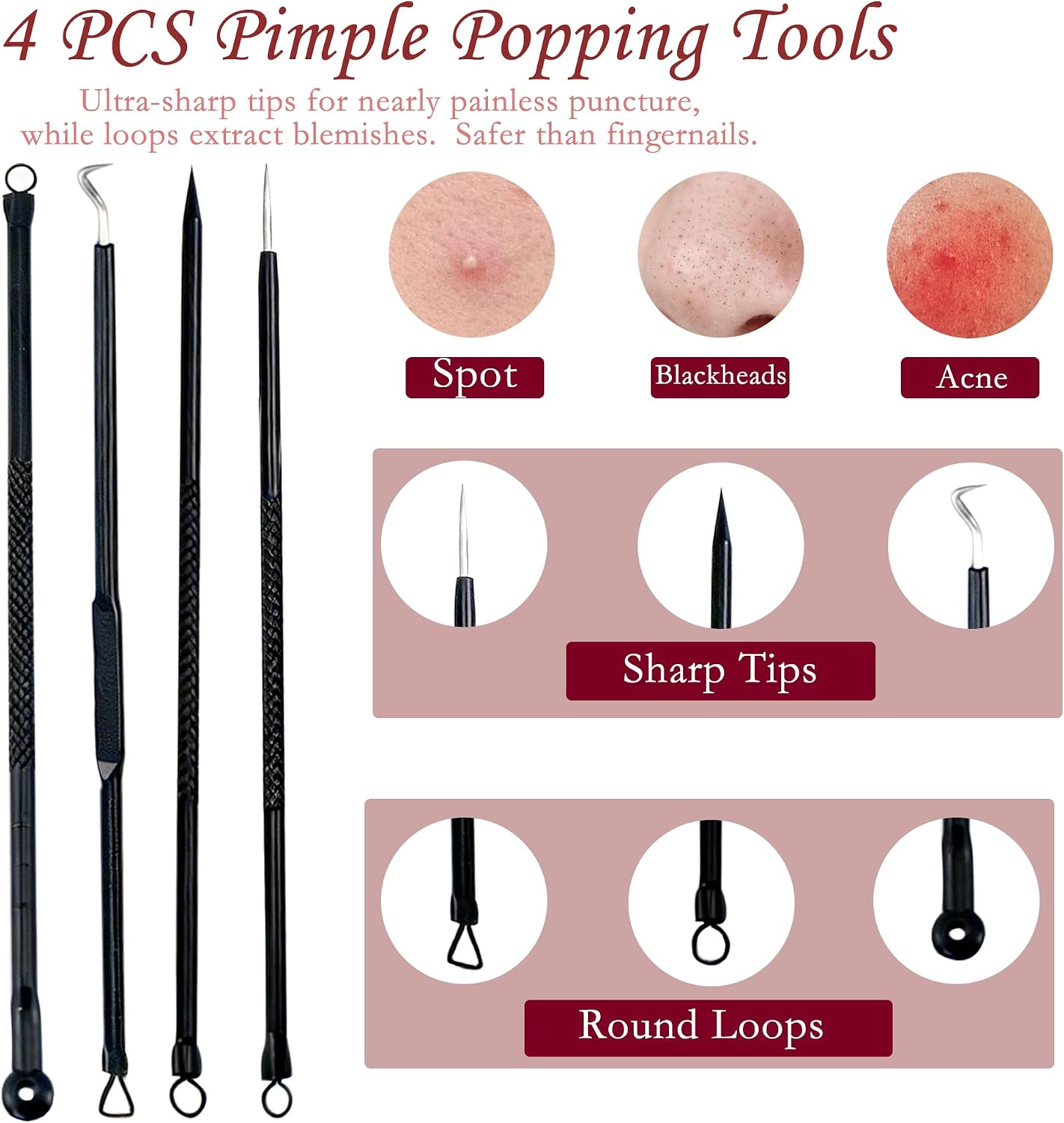 BlingKingdom 4 PCS Pimple Popper Tool Kit, Blackhead Remover with Box