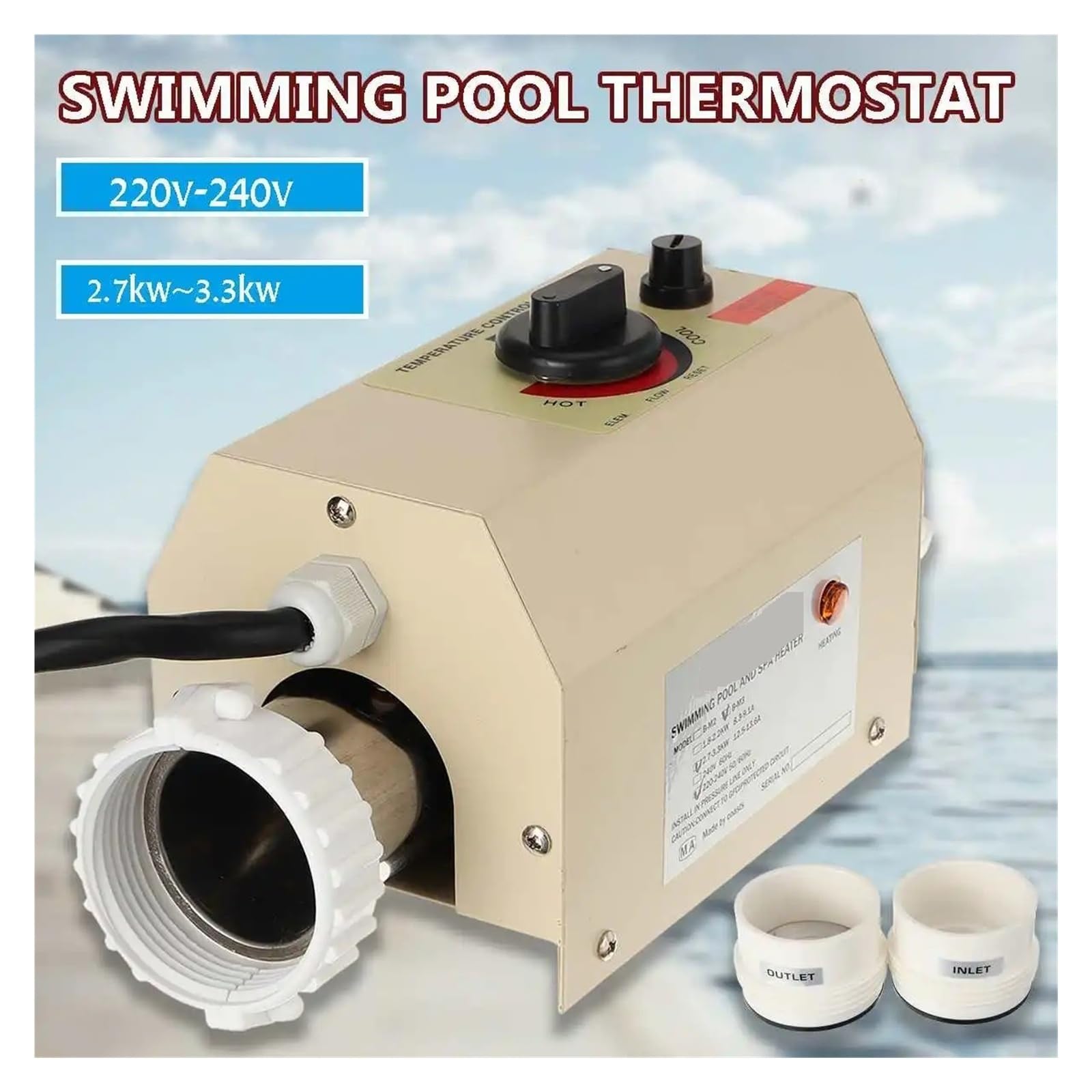 Pompa di Calore elettrica for Piscina da 3,3 kW, termostato for scaldabagno Invernale for Bagno Caldo, Spa Esterna Riscaldamento rapido ed efficiente