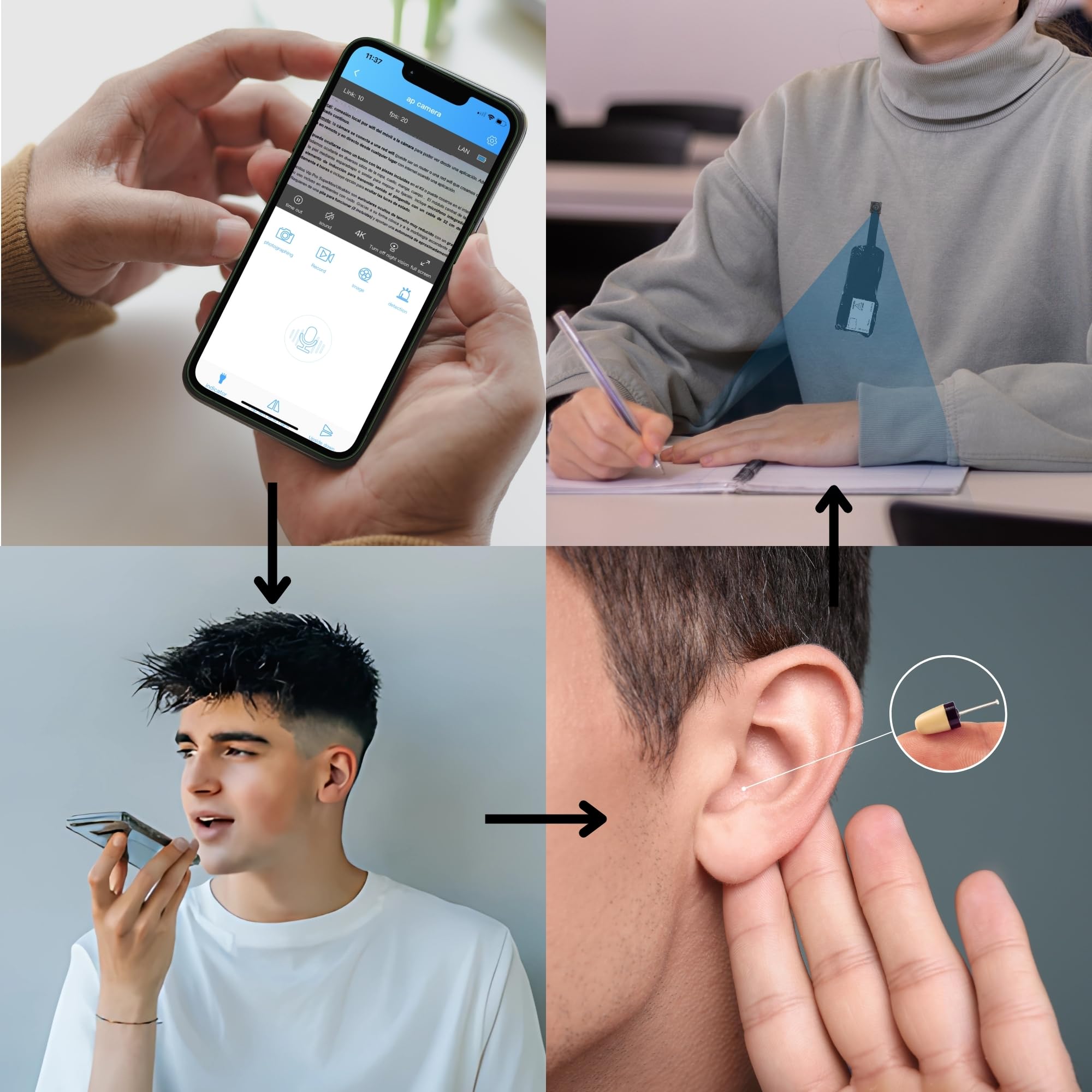 PingaOculto Mini Telecamera Spia Nascosta WiFi con Auricolare Spia Invisibile per Smartphone - Lente Camuffata a Bottone e Controllo Remoto (Camera Wifi Pro Batteria Integrata + Vip Pro SuperMini)