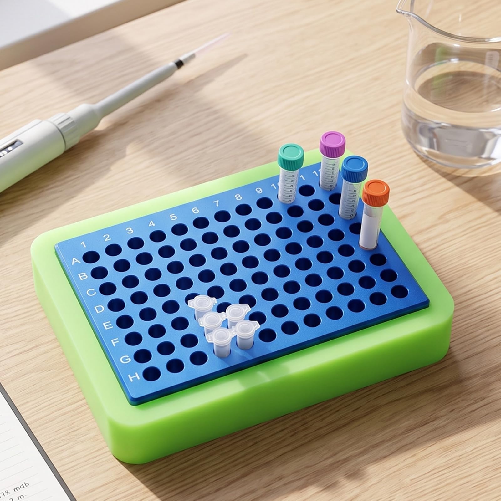 Soporte de Tubos PCR de Aluminio, Bloque de Enfriamiento de 96 Pozos for Laboratorio (0,2 ml 96 agujeros) | Gradilla para tubos de 0,2 ml con base de silicona antideslizante para laboratorio