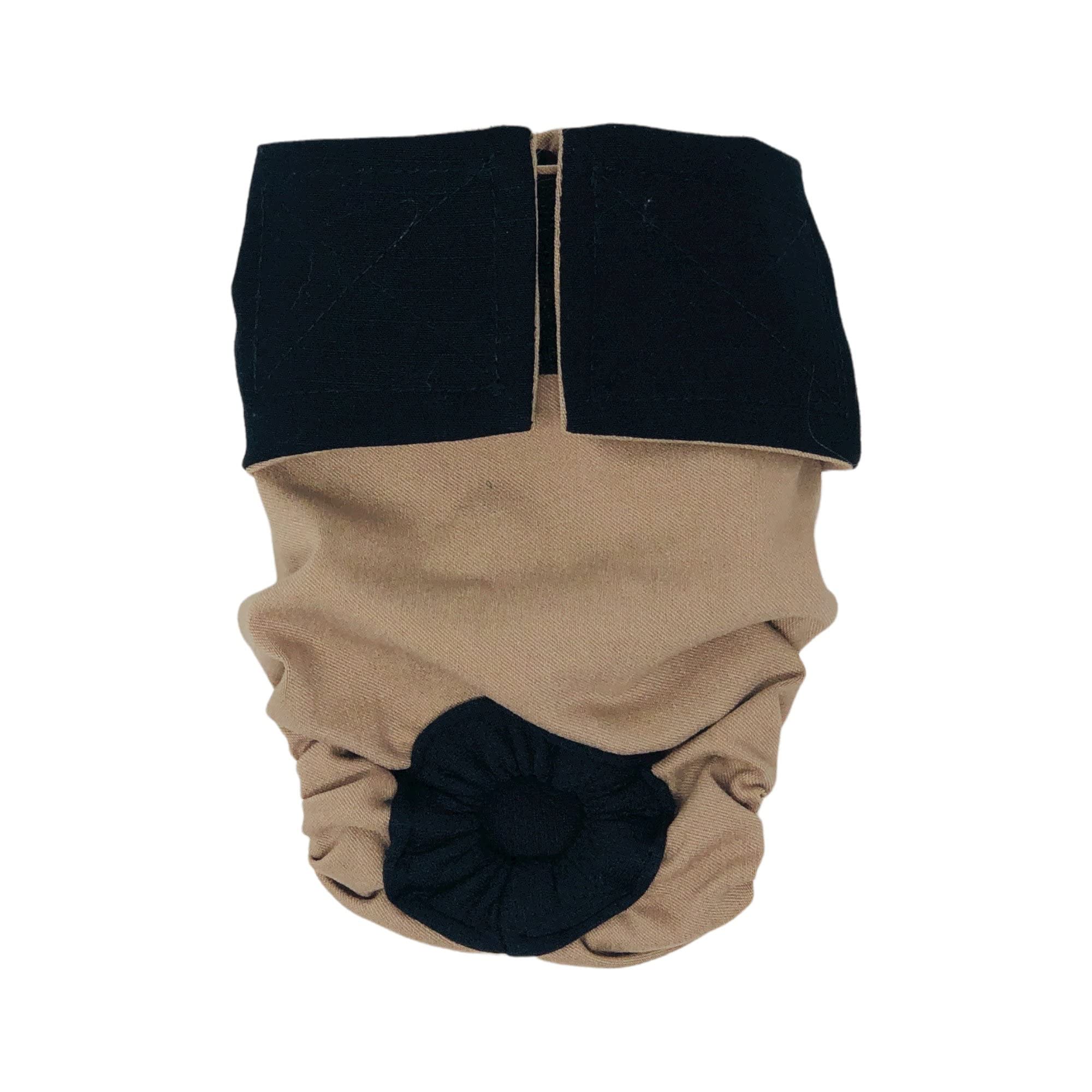 BarkertimeBlack on Brown Beige Premium Waterproof Dog Diaper, S, Without Tail Hole - Made in USA