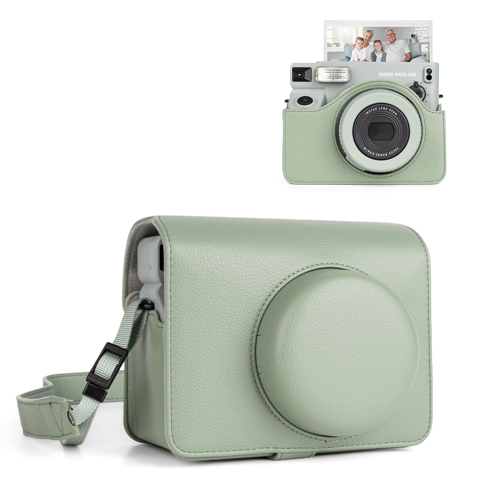 MUZIRI KINOKOO Custodia Compatibile per Instax Wide 400 Instant Camera, Custodia Protettiva in Pelle PU per Fuji Instax Wide 400 Instant con Tracolla Regolabile - Verde