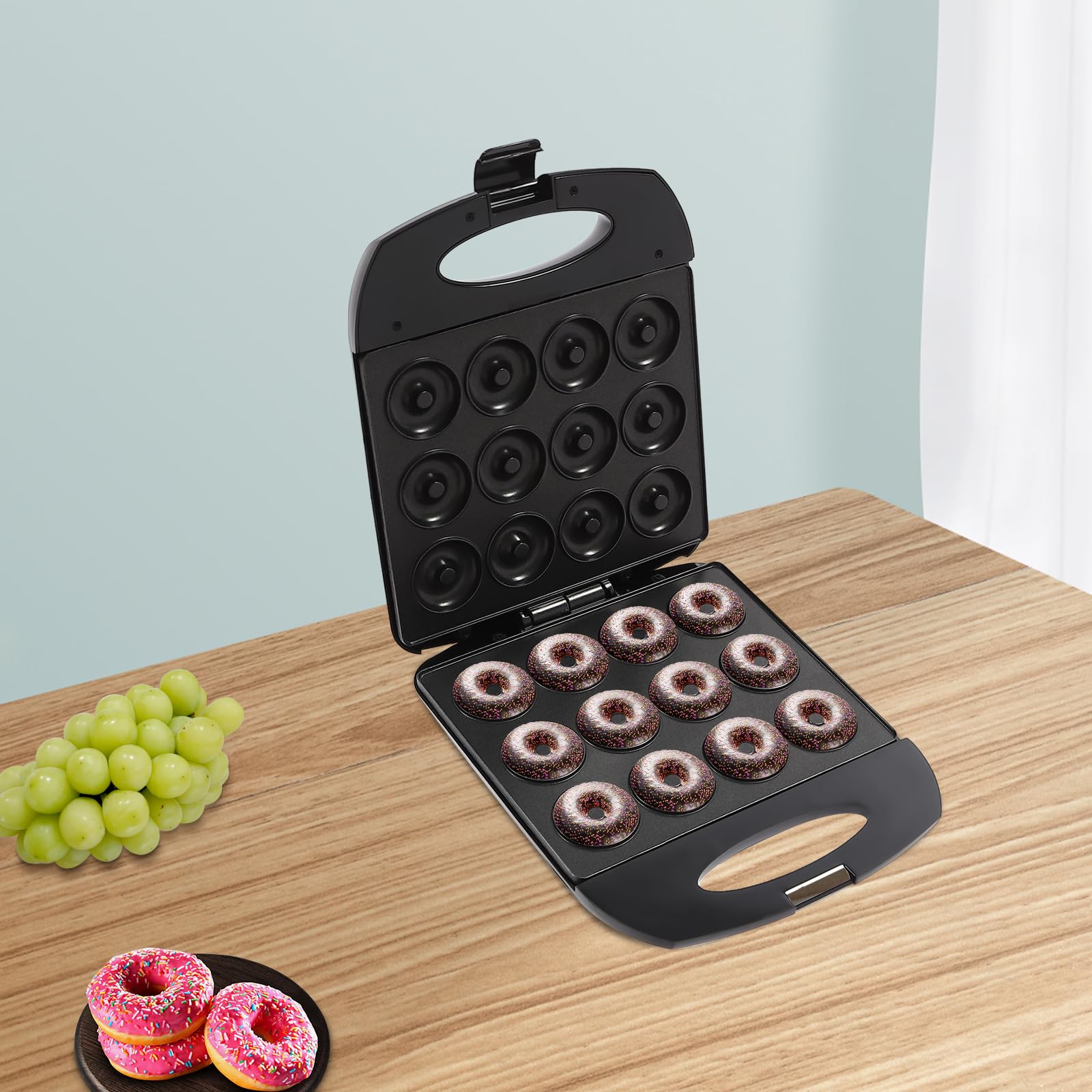 Stampo per ciambelle da 1200 W, con rivestimento antiaderente, nero, 23,5 x 23 x 10 cm