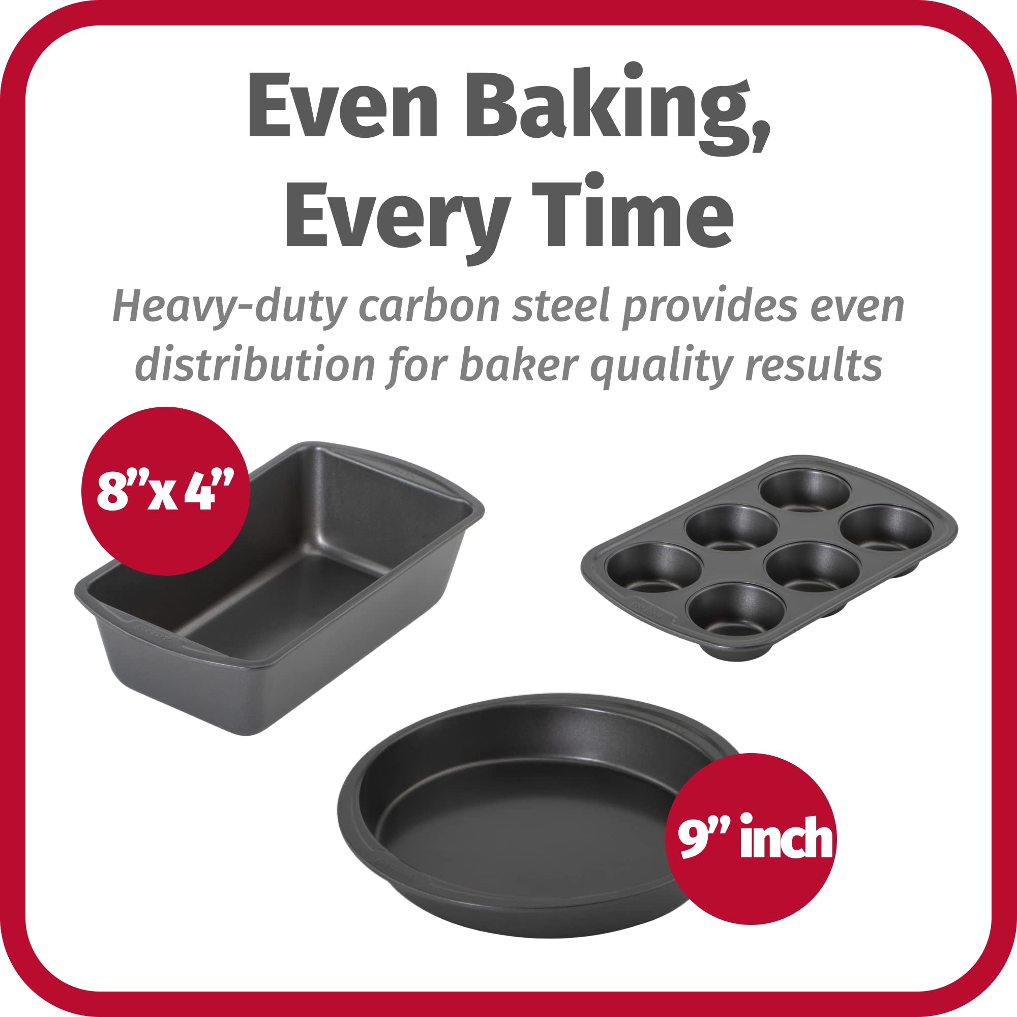 GoodCook Everyday - Juego de utensilios para hornear (5 piezas, acero antiadherente), color gris