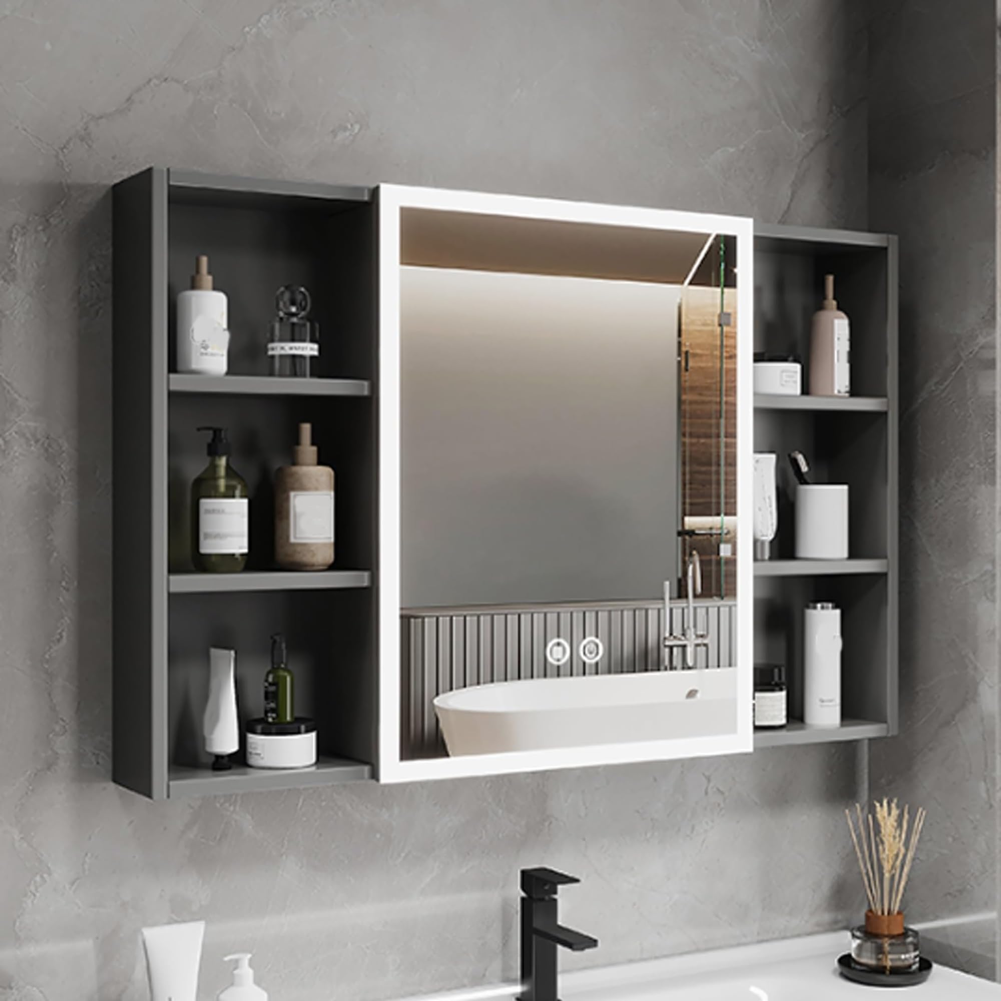 BKSXSOP Modern Medicine Cabinet with Mirror - Wall-Mounted Bathroom Storage, Defogging Feature, Stylish Above Toilet Vanity nizer for Space-Saving Solutions