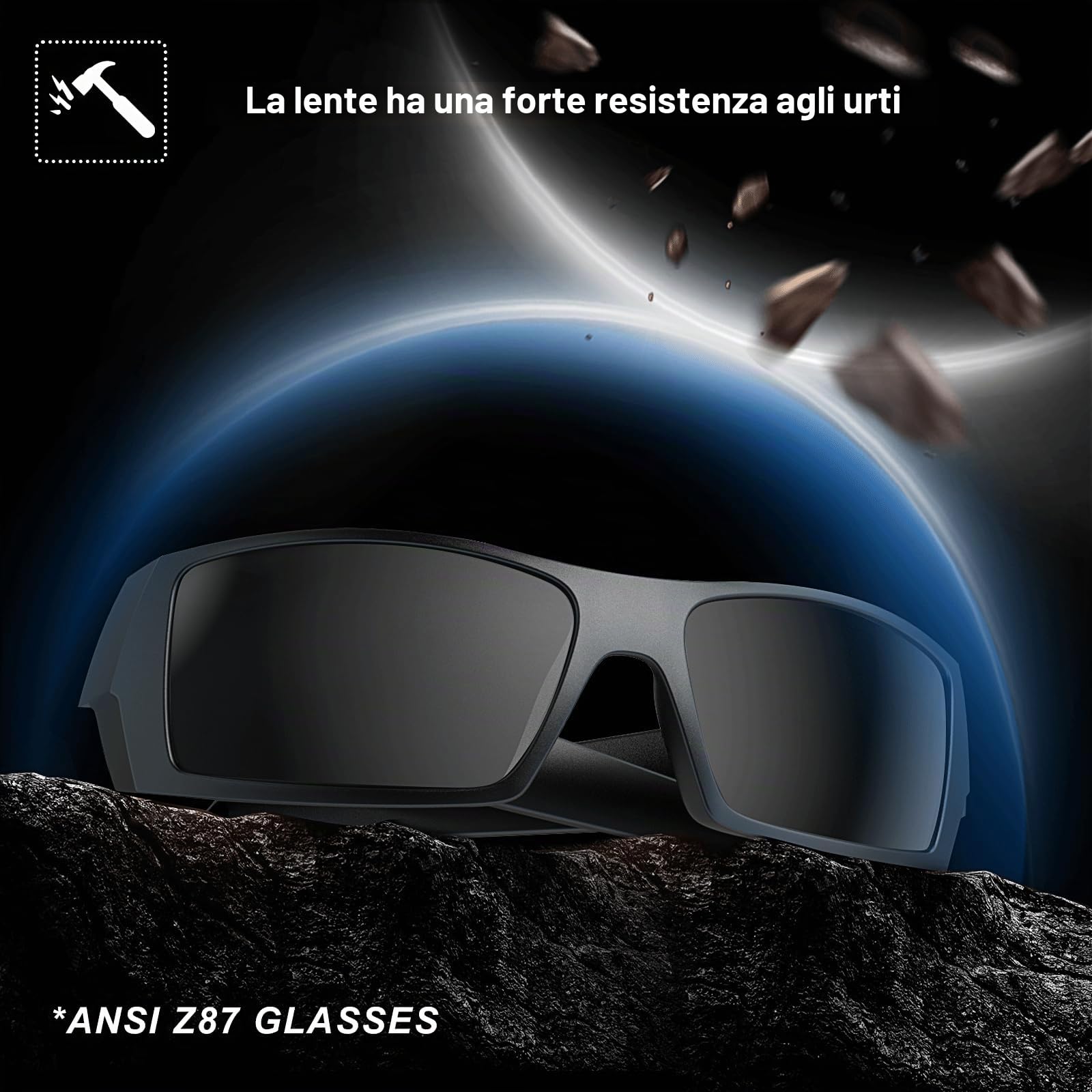 WISTON Z87 Occhiali da sole avvolgenti per gli uomini Occhiali da sole rettangolari di sicurezza UV400 per lo sport di lavoro 8231 Matter Black/Grey Lens