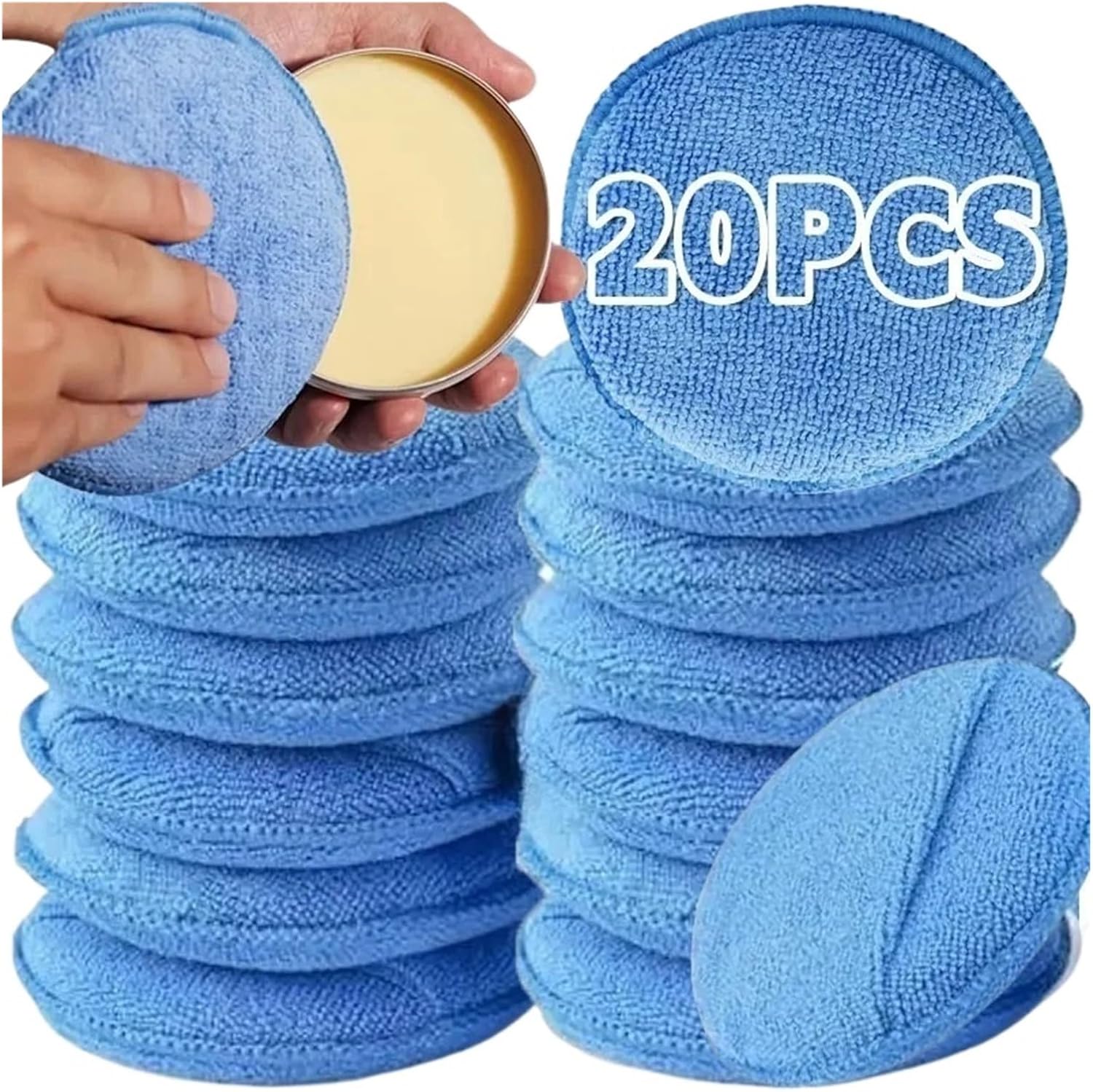 Car Detailing Applicator Pads Car Care Waxing Polish Sponges Soft Microfiber Round Pocket Foam Sponges Car Cleaning Tools(Blue 10pcs)