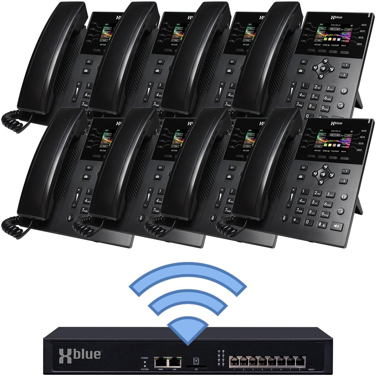 XBLUE Wireless QB2 Small Business Phone System Bundle with (8) IP8g VoIP Phones - Includes Auto Attendant, Voicemail, Remote Worker Extensions, Caller ID, Conference, Paging & Intercom