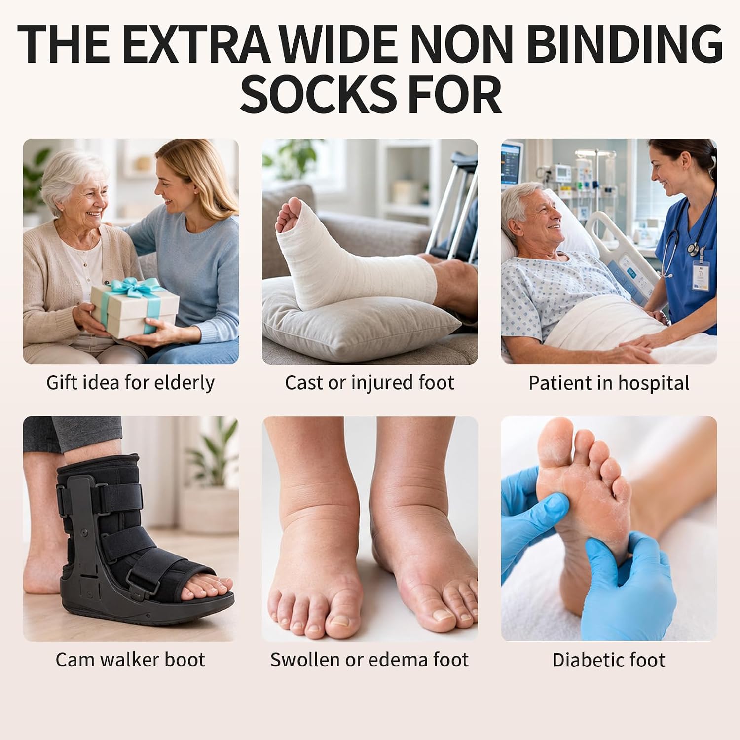 Extra Wide Bariatric Socks for Swollen Feet & Calves – Non Binding Cushioned Diabetic Friendly Socks, Up to 25” Wide Stretch, Soft Terry Cast & Walking Boot Socks for Men & Women 3 Pairs