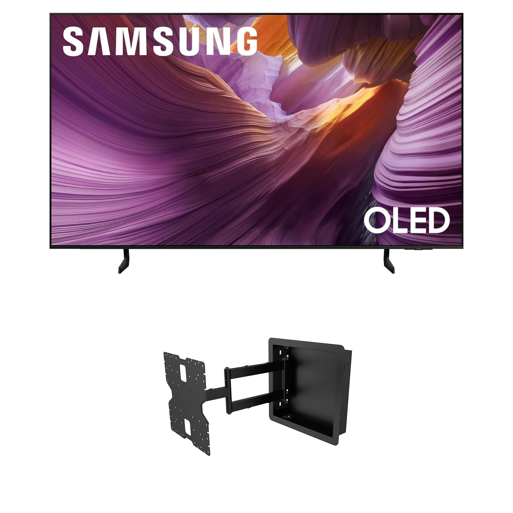 Samsung QN55S85FAFXZA 55 Inch OLED HDR 4K Smart TV with a Kanto R400 Recessed in-Wall Full Motion Articulating