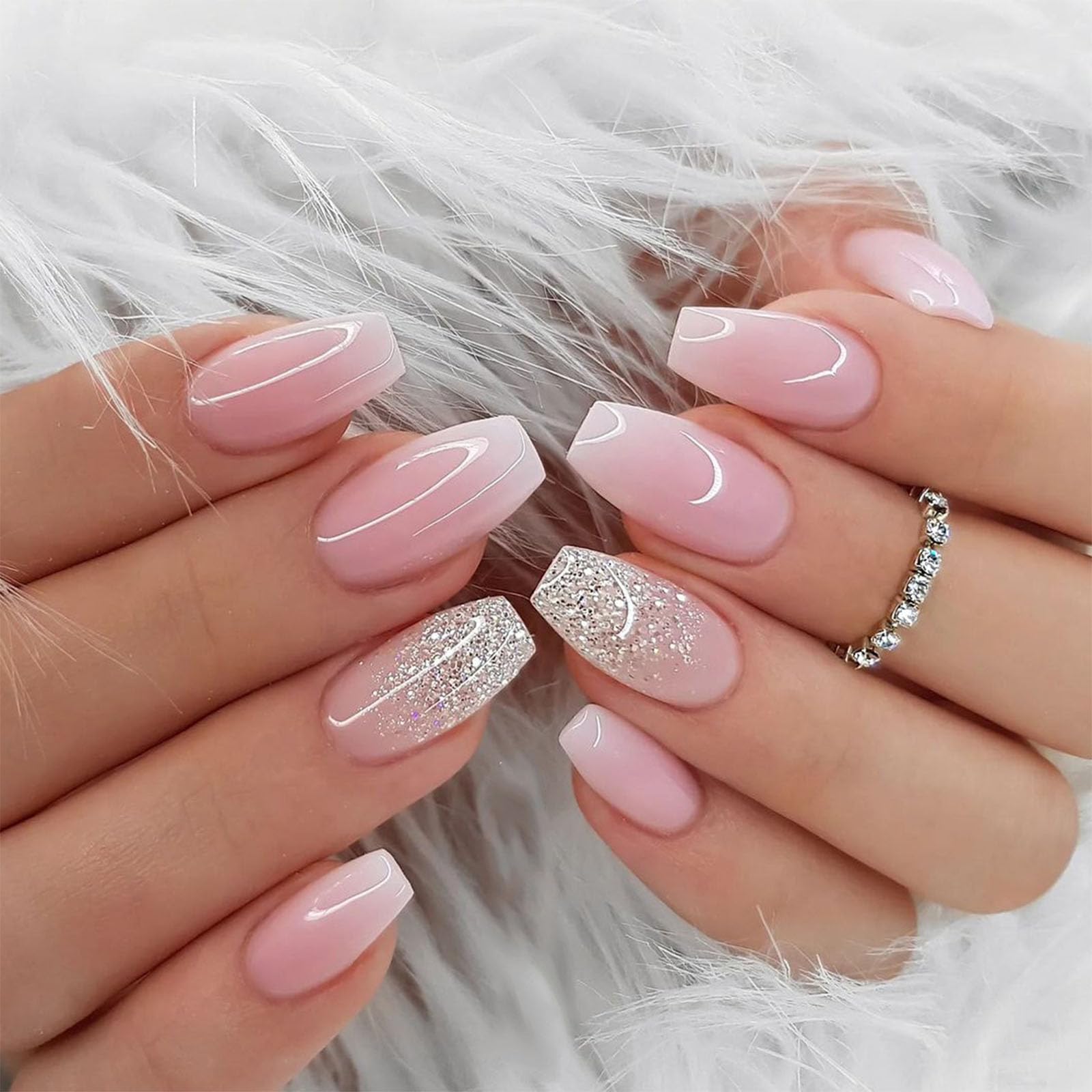 Amazon.com: Short Press on Nails Coffin Cute Glitter Sequins Fake 