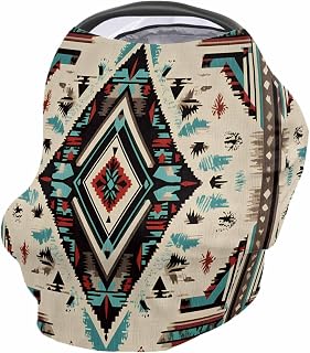 Southwest Car Seat Covers for Babies, Geometric Aztec Native American Ethnic Boho Nursing Breastfeeding Covers Stretchy Breathable Baby Carseat Canopy Cover for Girls and Boys Shower Gifts
