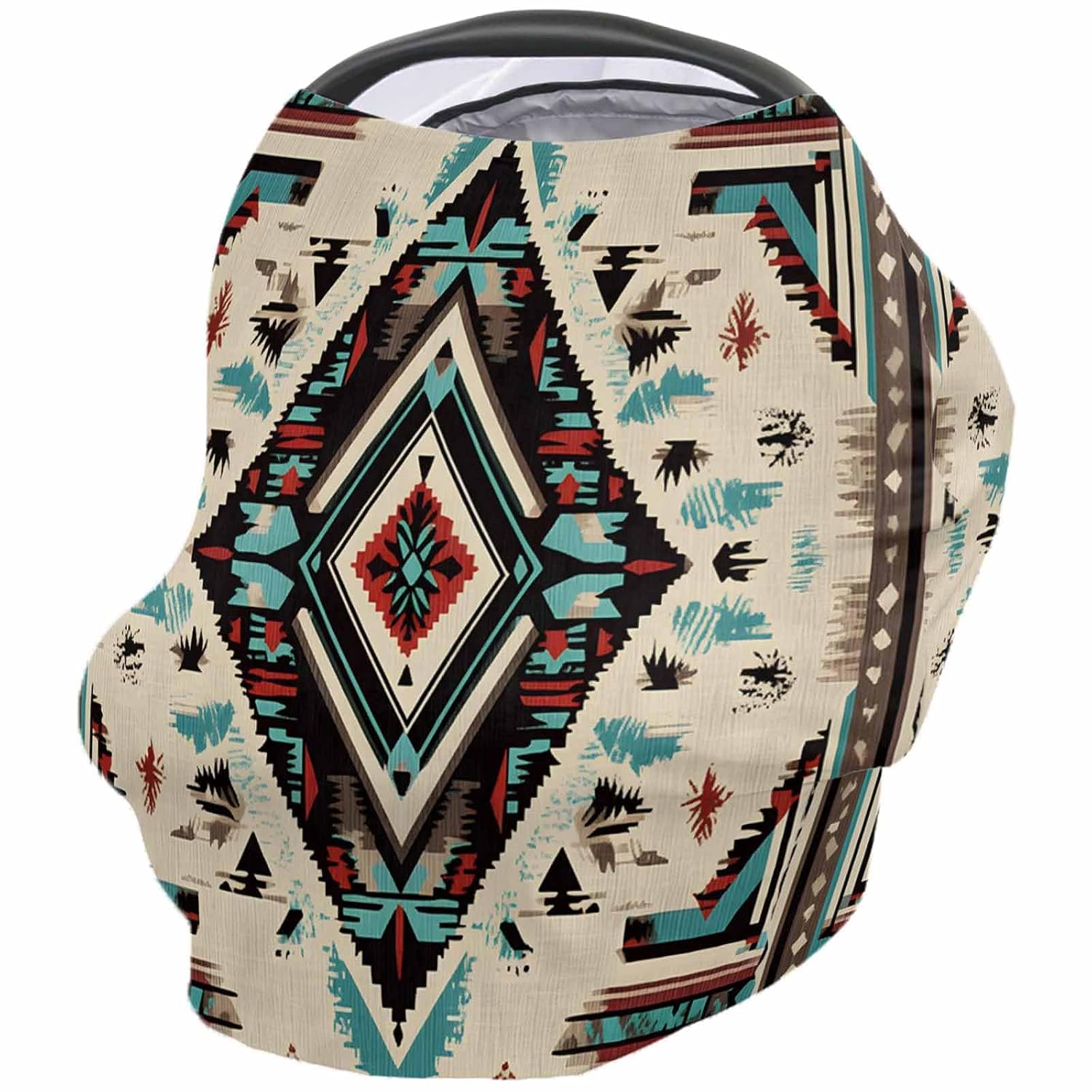 Southwest Car Seat Covers for Babies, Geometric Aztec Native American Ethnic Boho Nursing Breastfeeding Covers Stretchy Breathable Baby Carseat Canopy Cover for Girls and Boys Shower Gifts