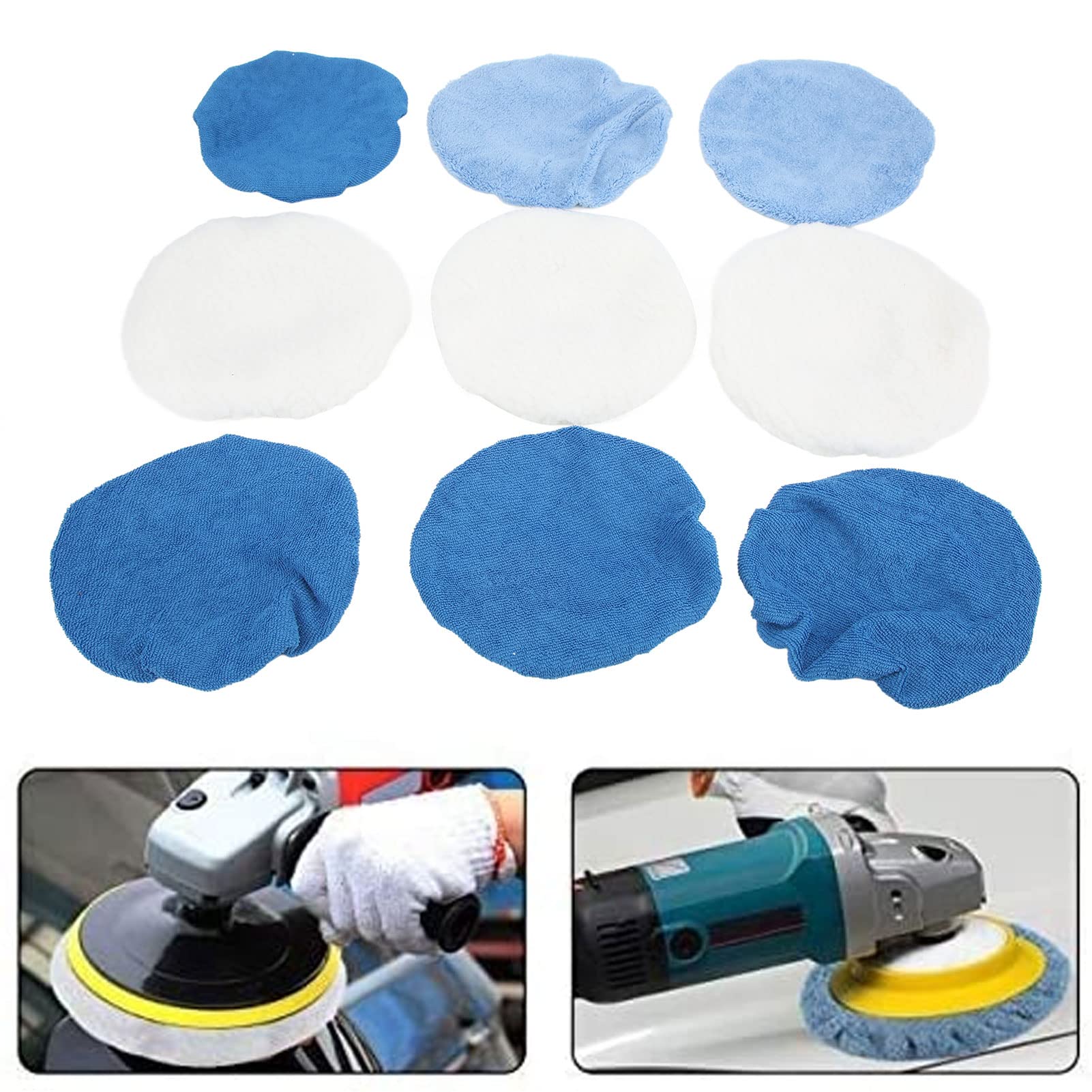 Jxngery Polierpads, Motorhaubenpuffer, 9-teiliges Set für Auto, Motorrad, Boot