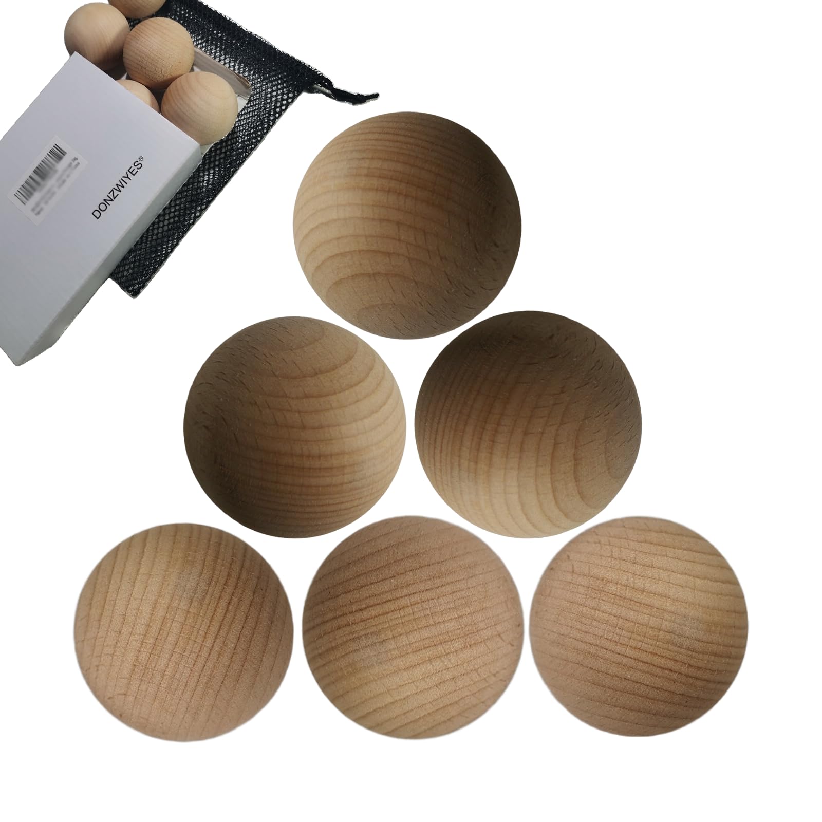 DONZWIYES Swedish Stickhandling Balls - Hardwood No-Bounce Floorball Training Equipment for Street Hockey Training Balls & Ball Handling Drills 2 Inch Diameter 6-Pack with Reusable Storage Bag