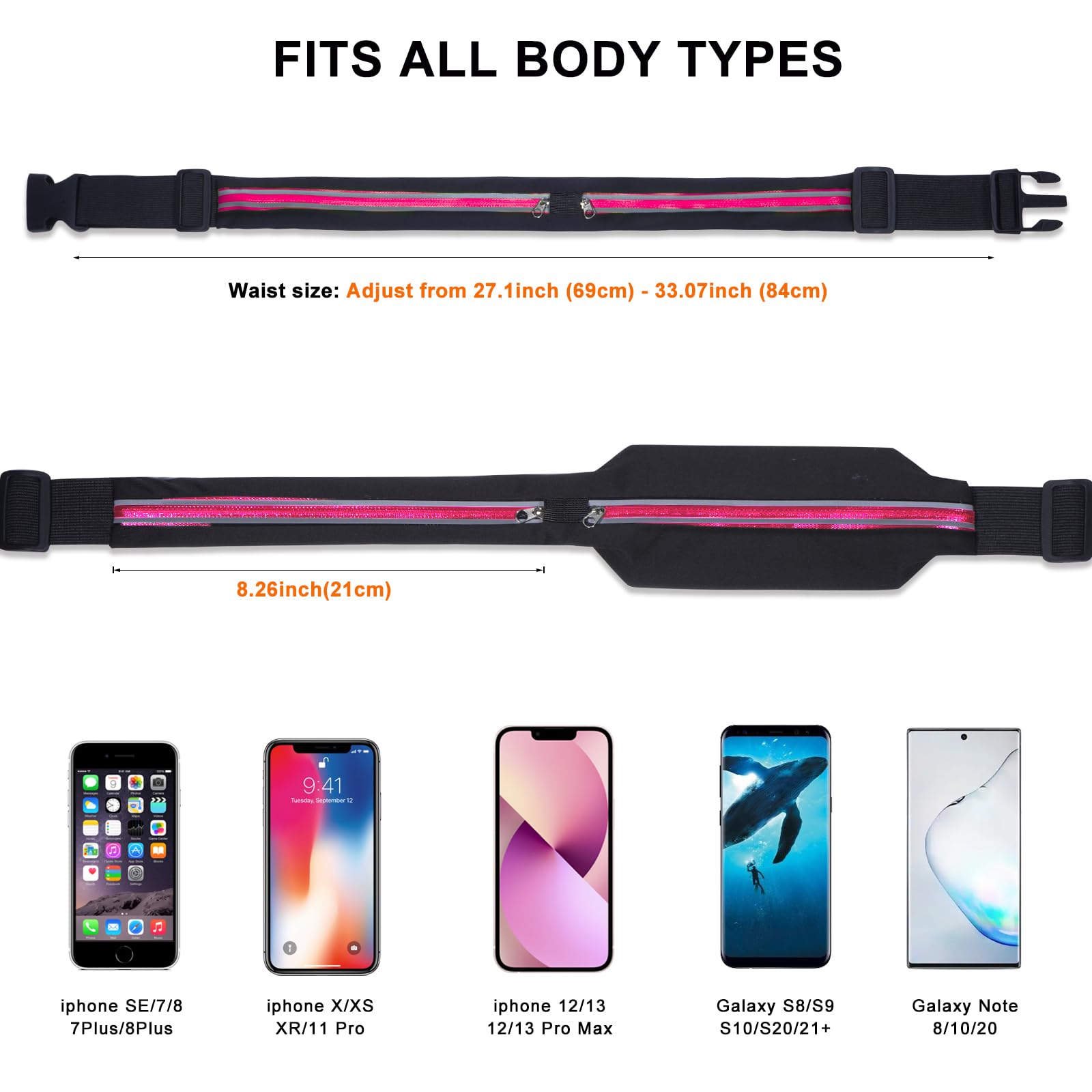 Ceinture de course pour homme et femme, NA-1 Rose, Large, Ceinture de course
