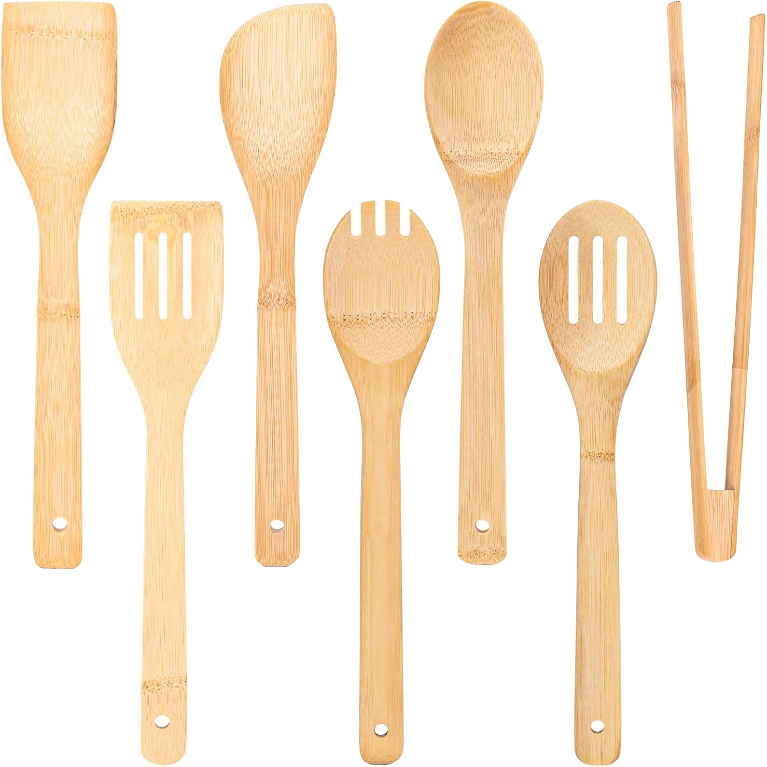 HANSGO Wooden Utensils Set for Cooking, 7PCS Bamboo Kitchen Utensils Spatulas Spoons Tong for Stirring Serving Mixing Tossing Tasting HANSGO Wooden Utensils Set for Cooking, 7PCS Bamboo Kitchen Utensils Spatulas Spoons Tong for Stirring Serving Mixing Tossing Tasting