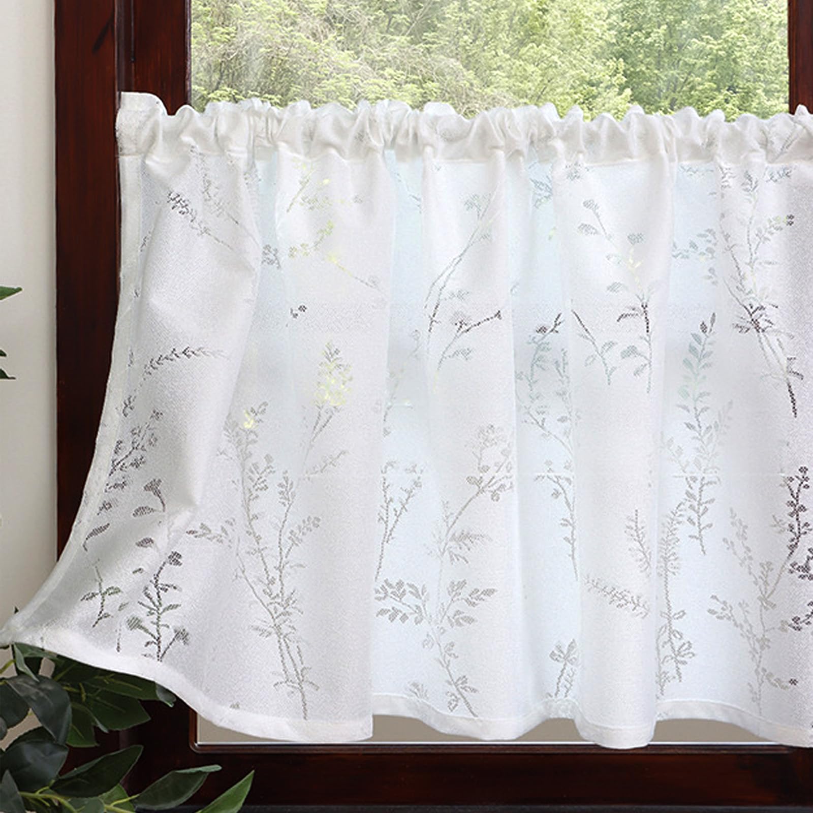 FOSDICK 1 Pcs Kitchen Curtains, Cafe Net Curtains, Small Curtain for Small Windows, Light Filtering Short Tier Curtain for Kitchen Bathroom Cupboard Baset Sink Basement Half Window Rod Pocket