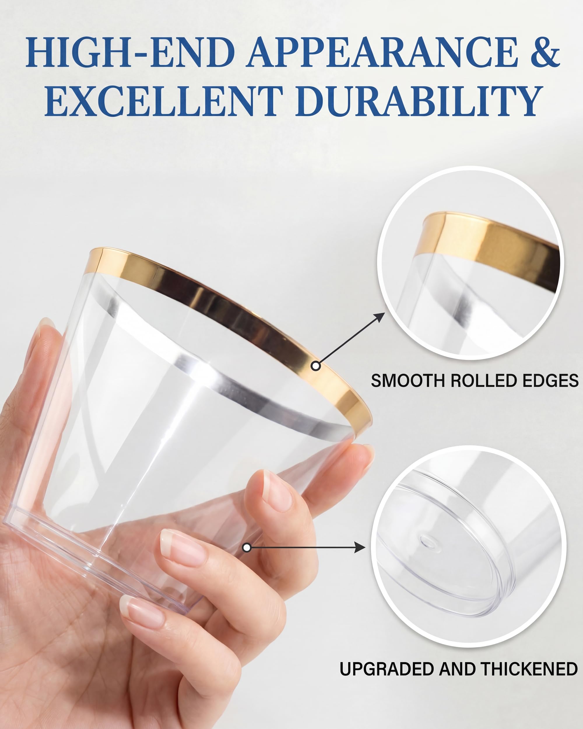 Nervure 240PCS Gold Plastic Cups - 9Oz Gold Rimmed Plastic Cups Disposable — Amazon image 5