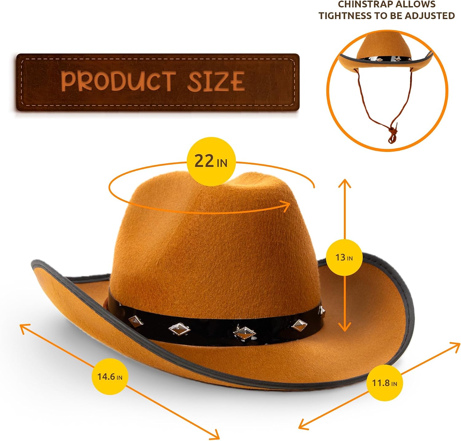 Fun Central Classic Studded Cowboy Hat – Stylish Studded Western Hat, Size 7 1/8 for Men & Women
