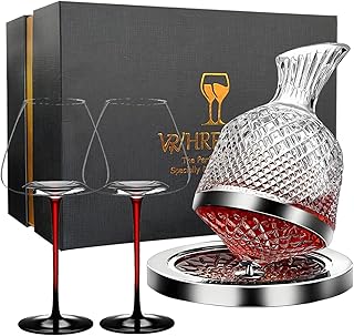 Luxury Wine Decanter Set with 2 Lead-Free Crystal Glasses - 1500ml 360° Rotating & Fast Aeration, Red Wine Carafe Gift for Wedding, Anniversary, Retirement, Wine Buffs