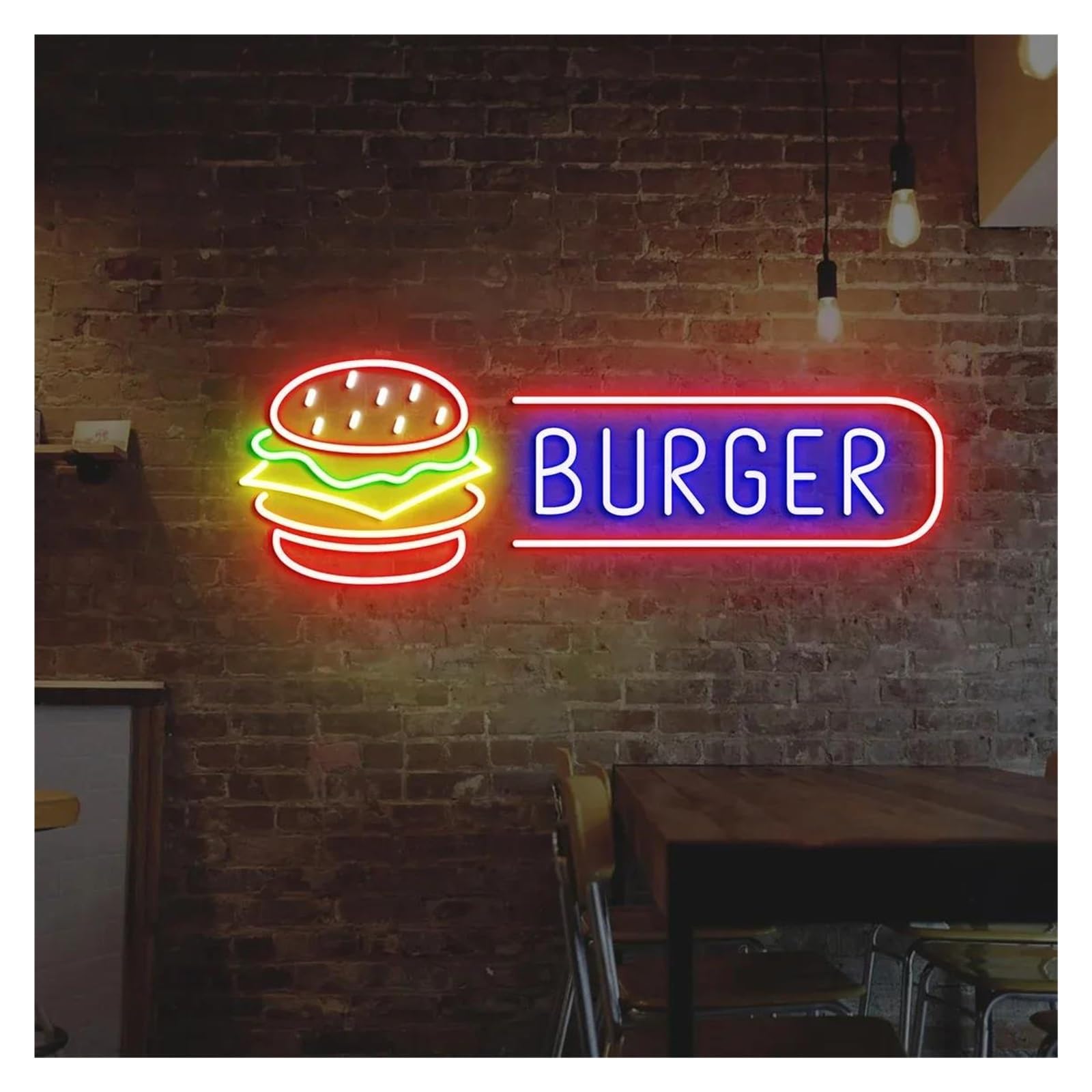 LEMST Signs Lamp Burger Neon Sign USB Powered Adjustable Brightness Hamburger Neon Lights for Shop Wall Decor 22cmx40cm(E)