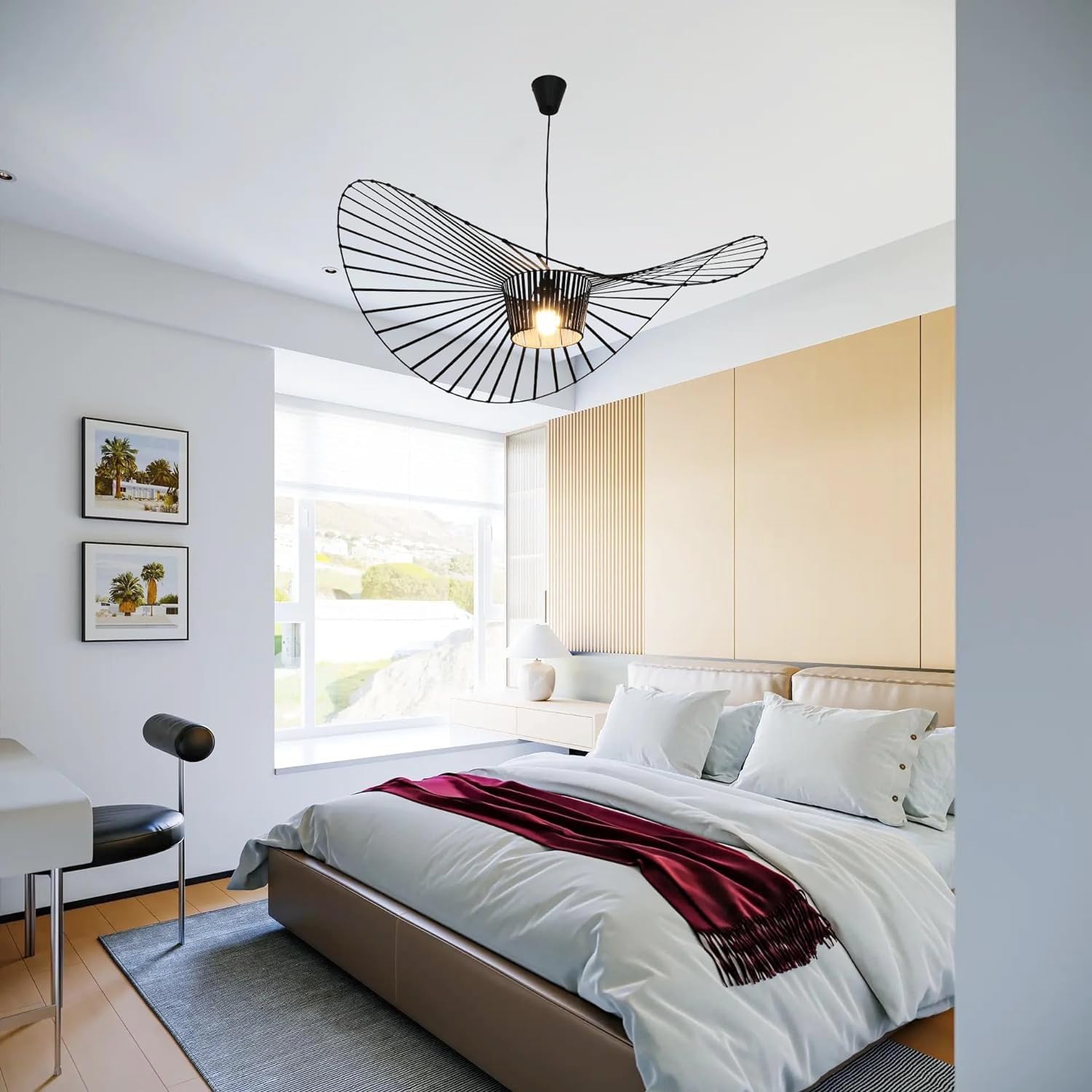 Lampadario Retrò Design Moderno | Regolabile In Altezza Con Cappello In Tessuto - Foto 10