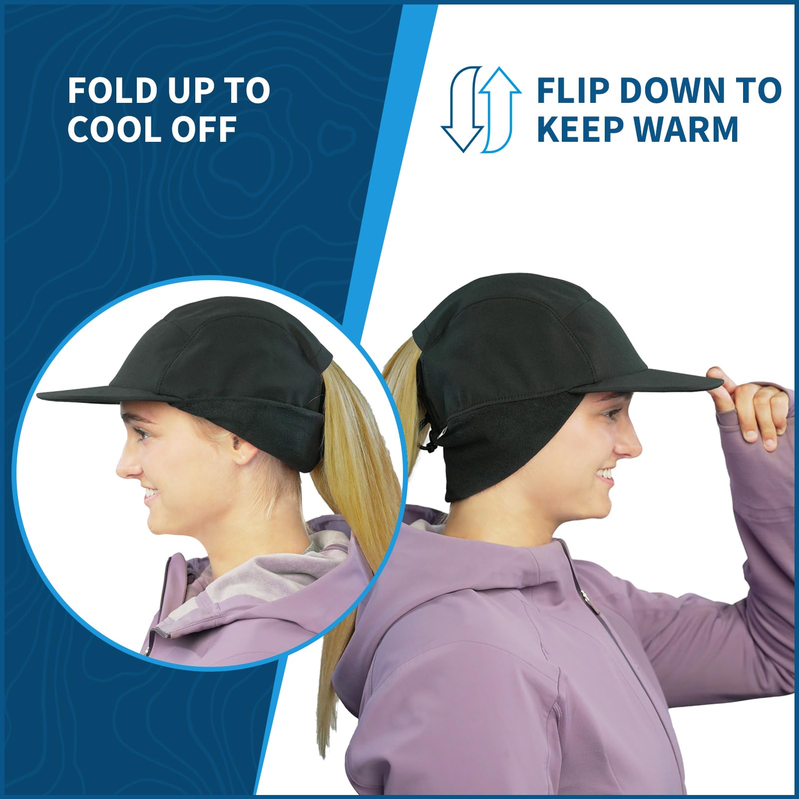 TrailHeads Sombrero de lluvia para mujer, sombrero de cola de caballo de invierno, sombreros impermeables para correr, senderismo, Storm Runner