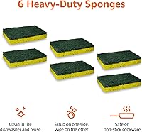 Vista 2 de Yaxa Basics Esponjas de limpieza resistentes, diseño de doble cara, amarillo/verde, paquete de 6, el embalaje puede variar