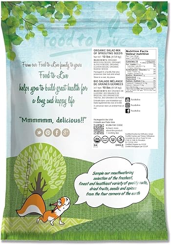 Miniatura 2 de Mezcla de ensalada orgánica de semillas germinantes, 10 libras, brócoli sin OMG, rábano, trébol, alfalfa. Rica tasa de germinación, no irradiada,