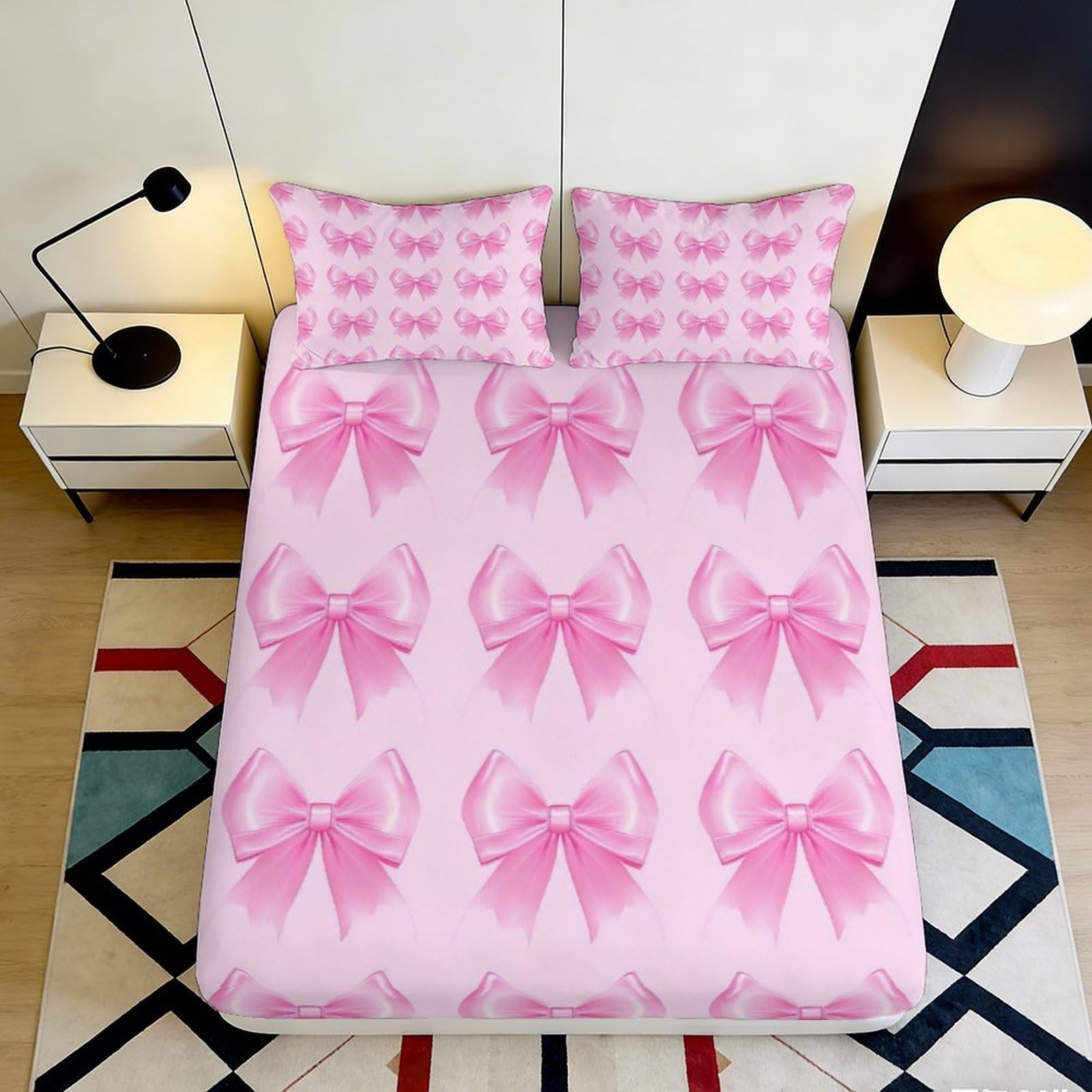 Jqzkxnhpbr Style-3 3D Printed Pink Bow Fitted Sheet Microfiber Soft Bedroom Decor Ribbon Pattern Mattress Cover For Home Dorm 90X200x25cm
