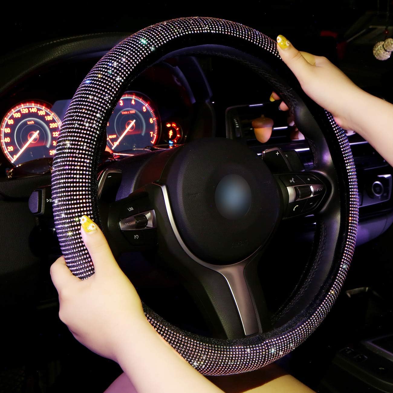 Vandz Bling Steering Wheel Cover for Women Girls, Crystal Diamond Leather Car SUV Wheel Protector 15 Inch (Multicolor) : Automotive