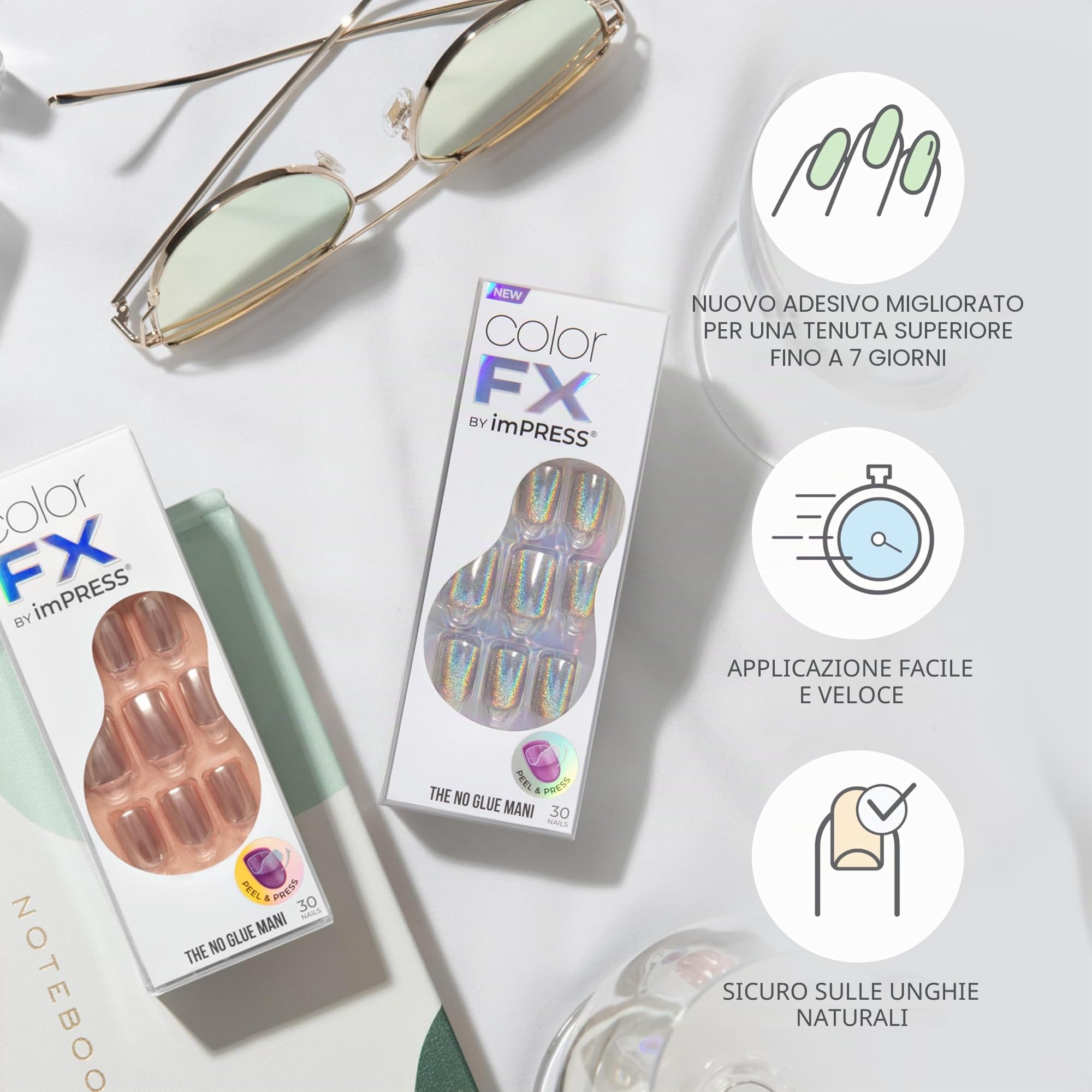 KISS ImPRESS Color FX - Pop Star, unghie finte a pressione, confezione da 30 pezzi, senza bisogno di colla