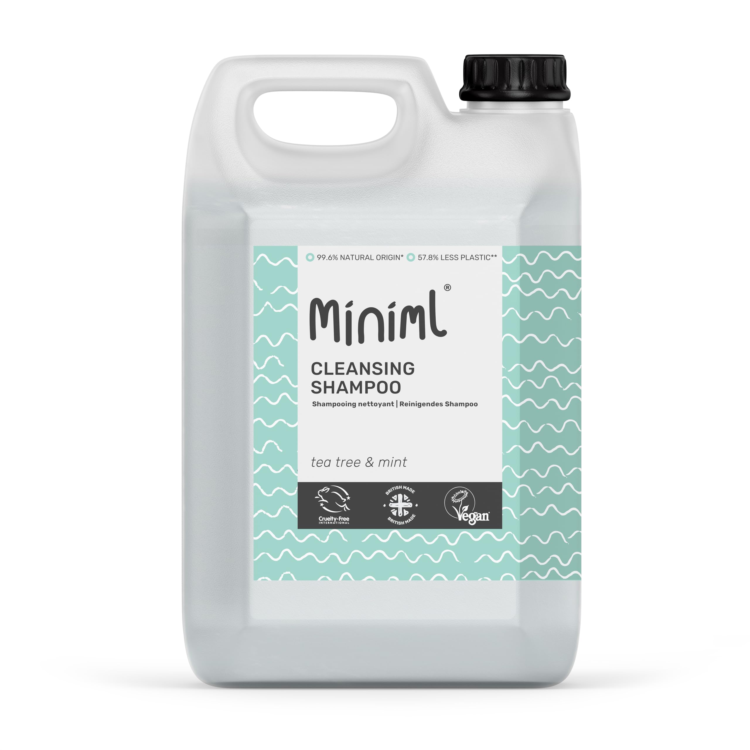 Natural Hair Shampoo Eco Friendly – 5L Refill Tea Tree & Mint Men and Womens Sensitive Scalp & Skin Cruelty Free Vegan Shampoo - For Greasy, Curly, Dry and Dandruff Hair